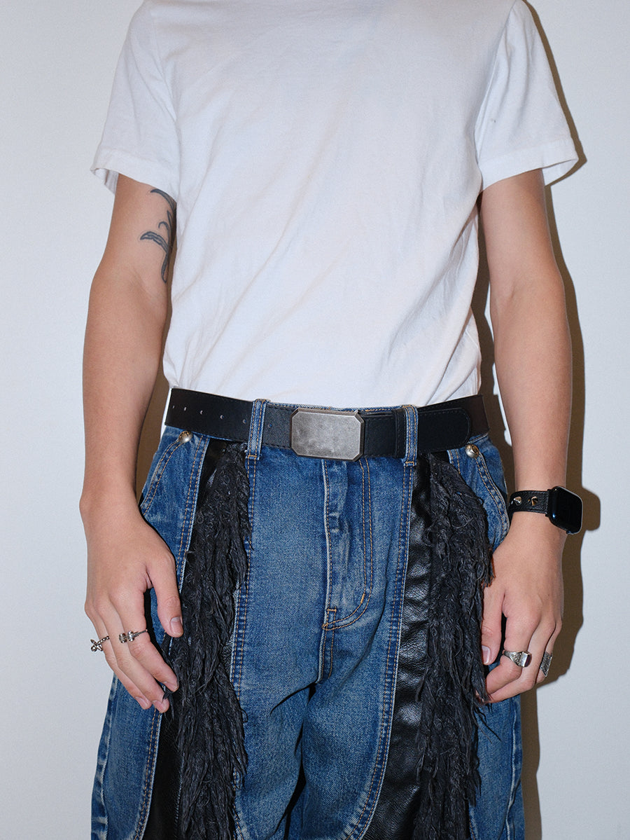 Black Square Buckle Leather Belt