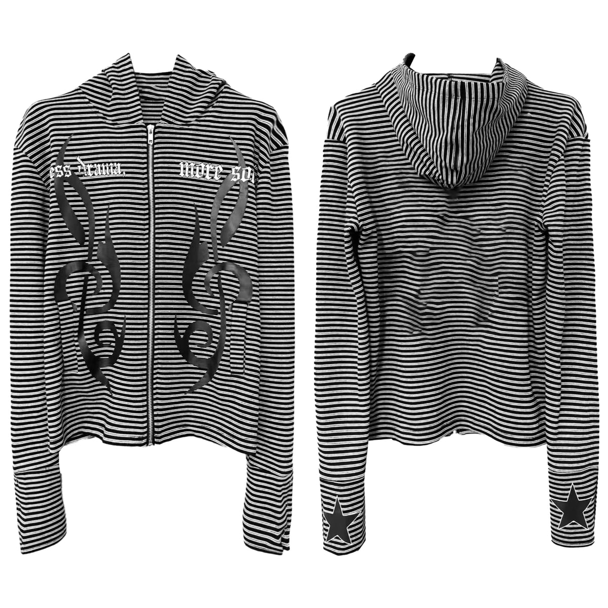 Gothic Music Note Striped Zip-Up Hoodie - flat lay front and back