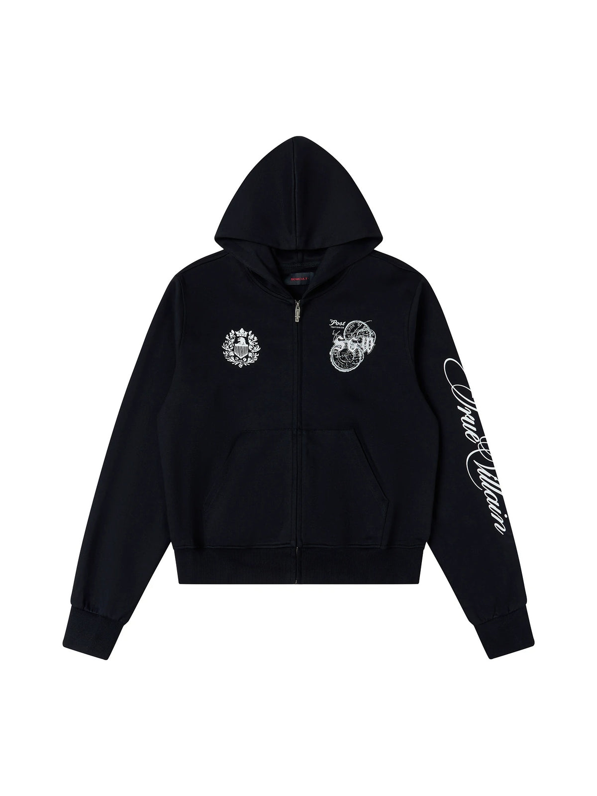 True Villain Studded Zip-Up Hoodie & Sweatpants - Black zip-up hoodie flat lay