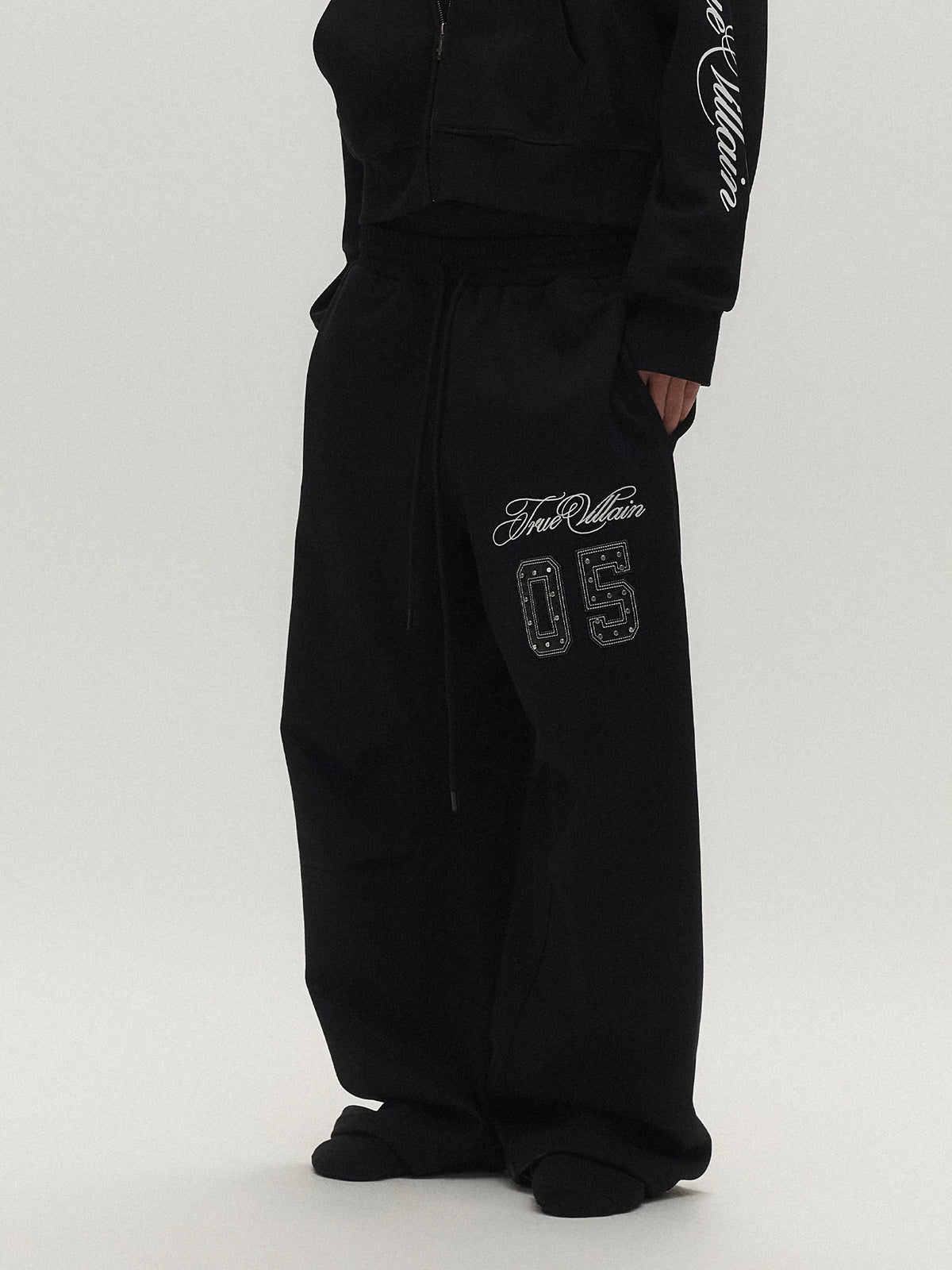 True Villain Studded Zip-Up Hoodie & Sweatpants - Sweatpants front detail