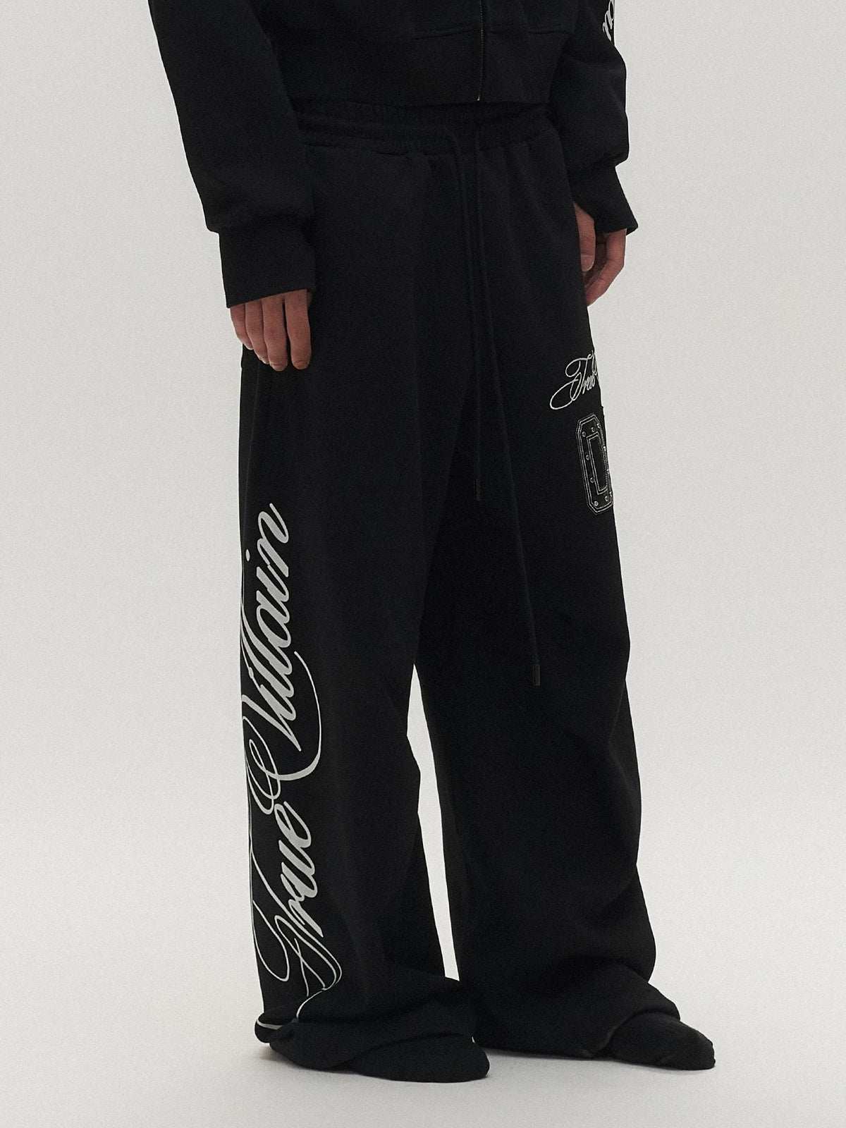 True Villain Studded Zip-Up Hoodie & Sweatpants - Sweatpants side script print