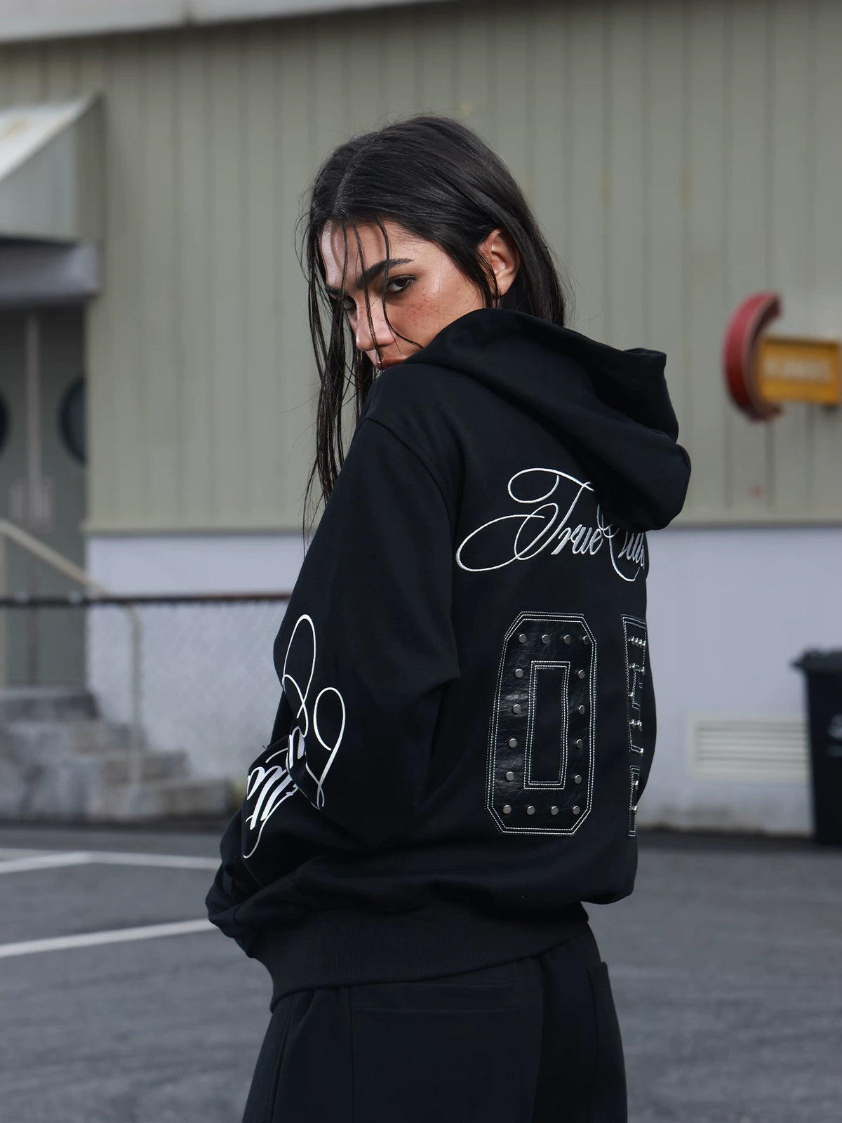 True Villain Studded Zip-Up Hoodie & Sweatpants - Hoodie back street look