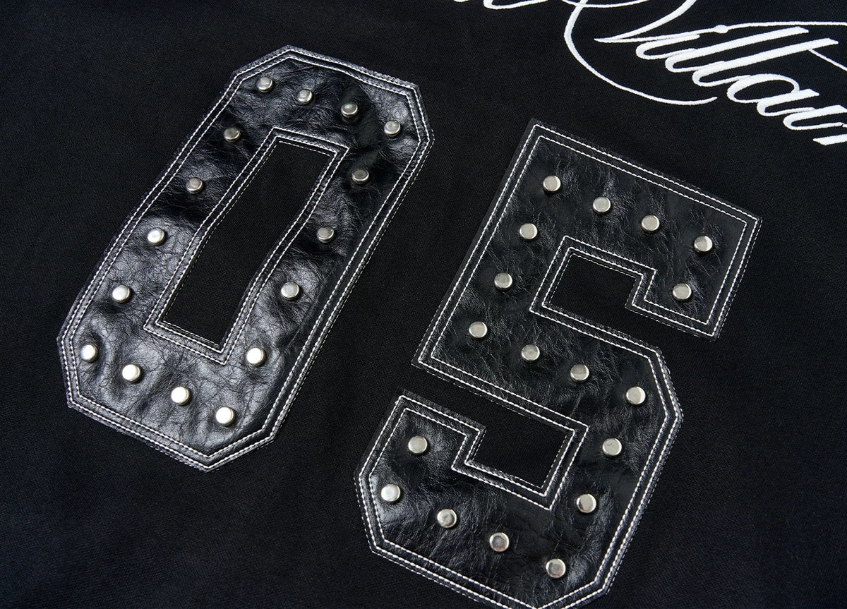 True Villain Studded Zip-Up Hoodie & Sweatpants - Studded leather 05 patch detail