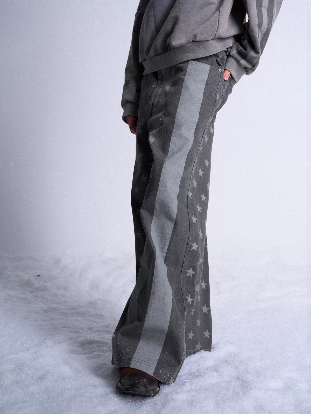Star Stripe Flag Print Washed Wide Leg Pants - side view on model