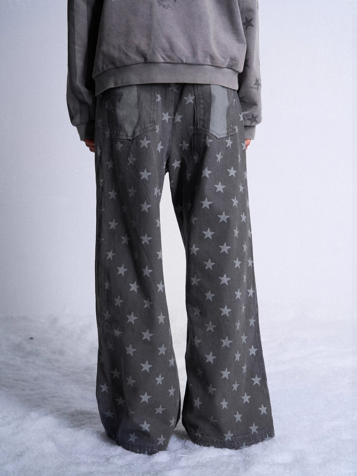 Star Stripe Flag Print Washed Wide Leg Pants - front on model