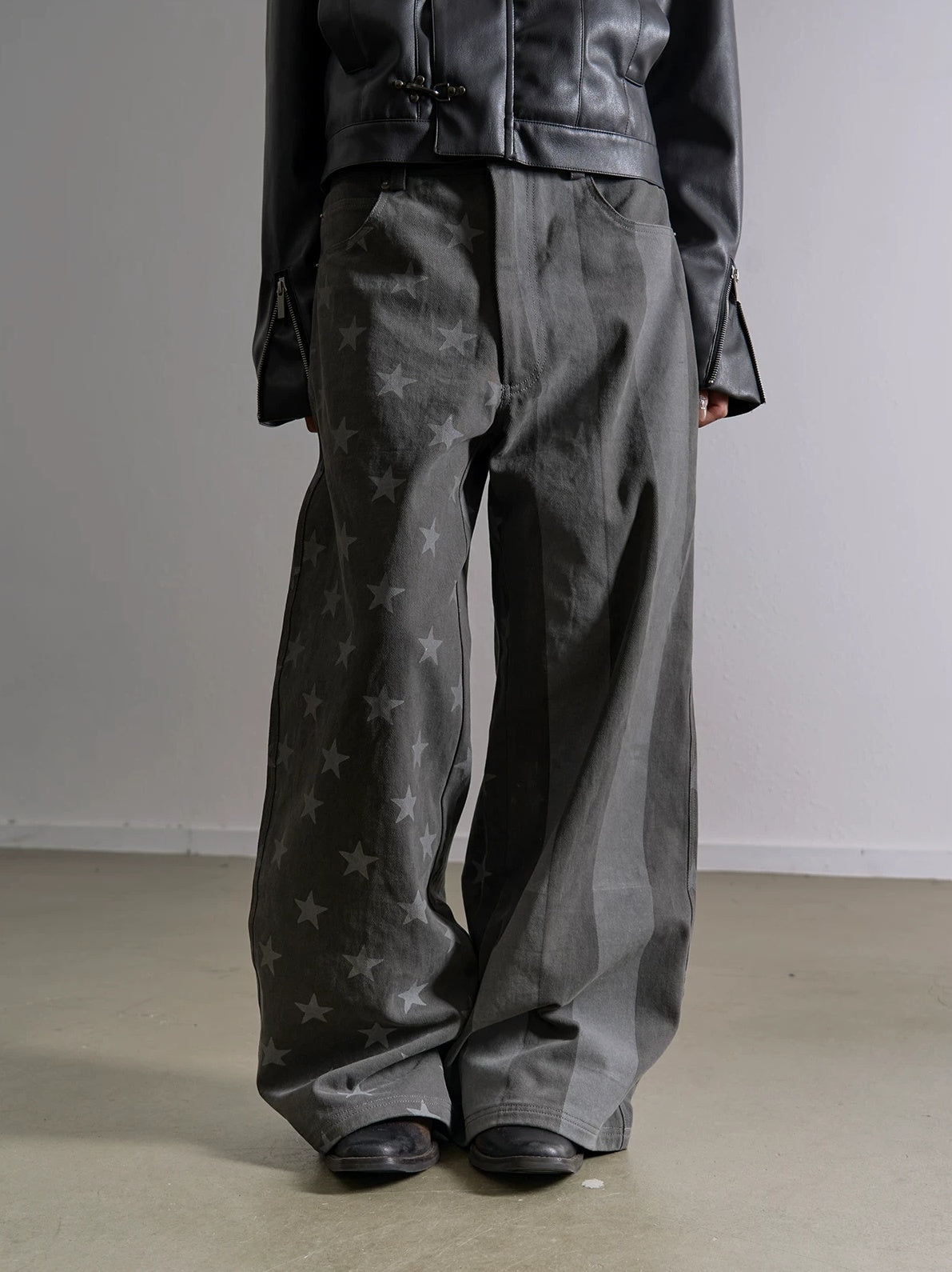 Star Stripe Flag Print Washed Wide Leg Pants - styled front