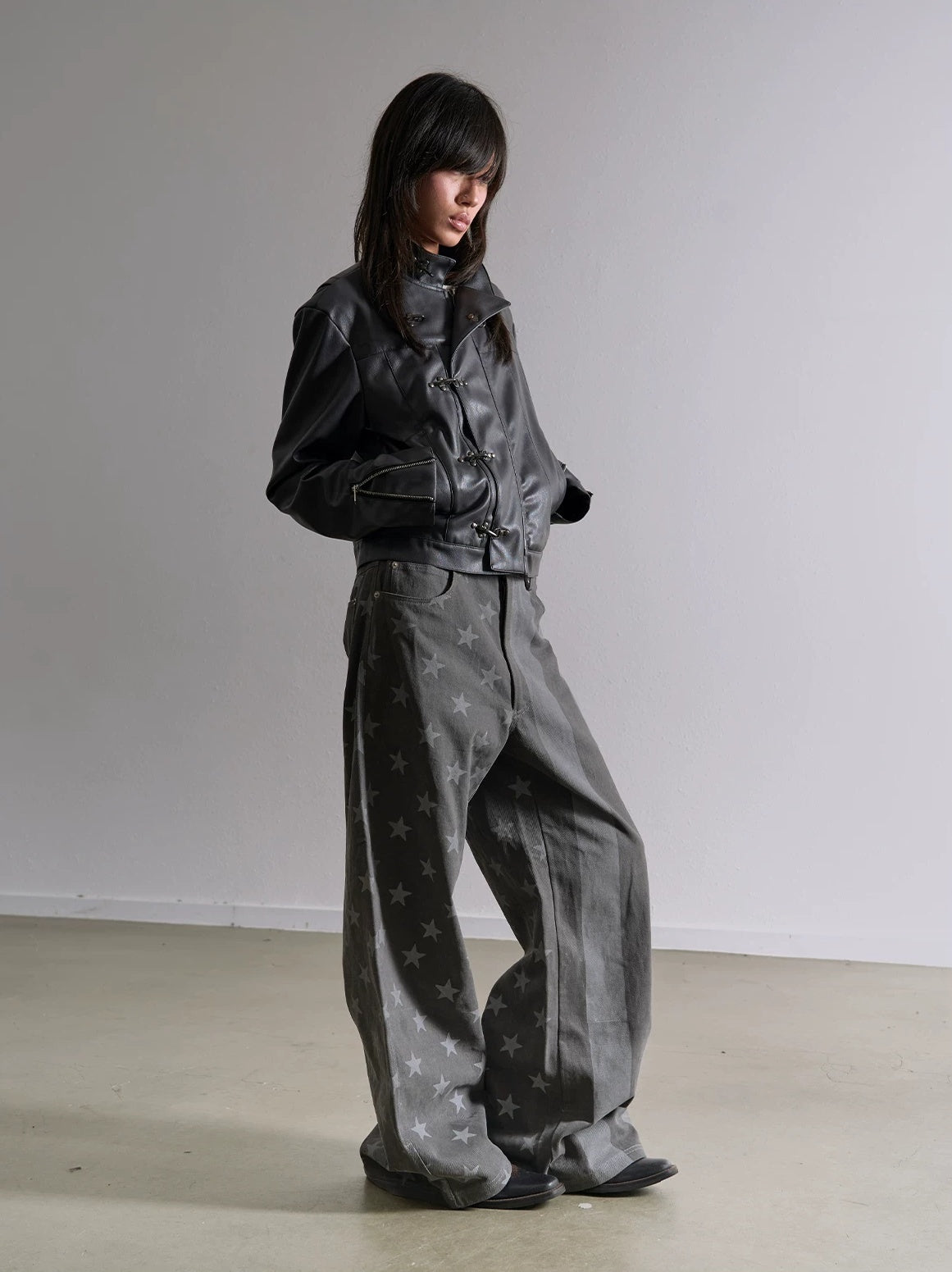 Star Stripe Flag Print Washed Wide Leg Pants - styled full look side