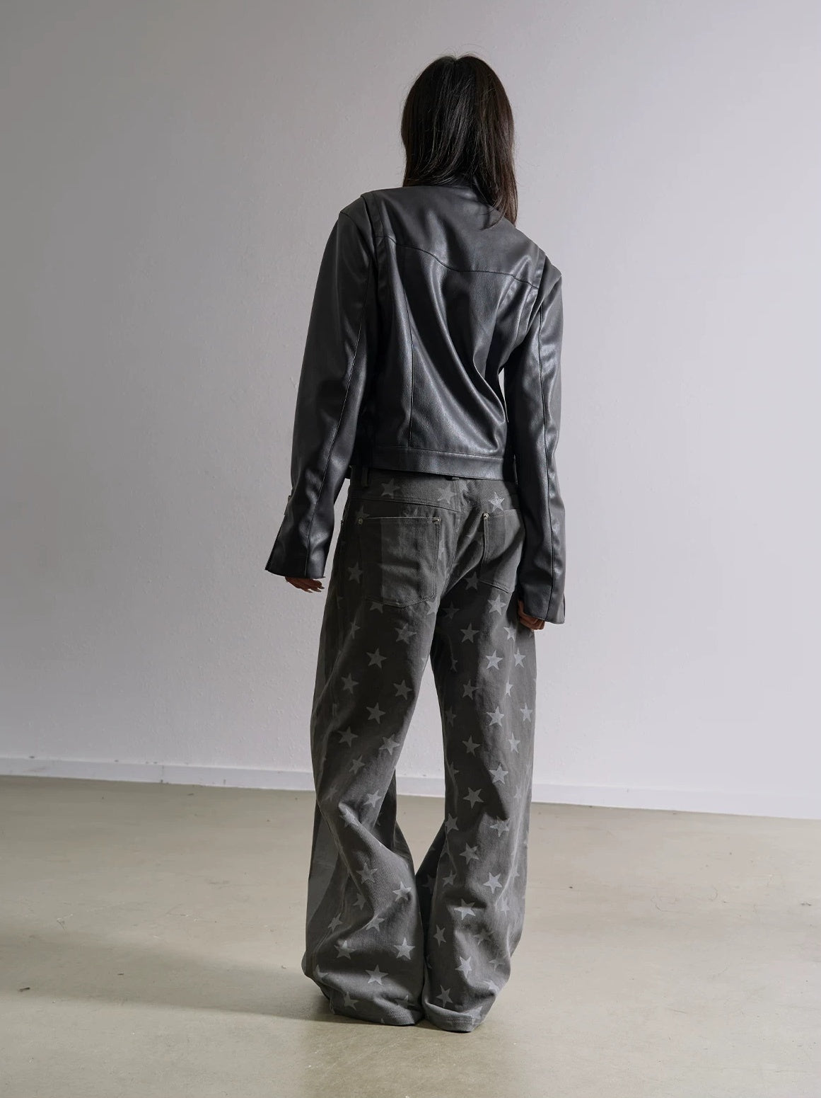 Star Stripe Flag Print Washed Wide Leg Pants - styled full look back