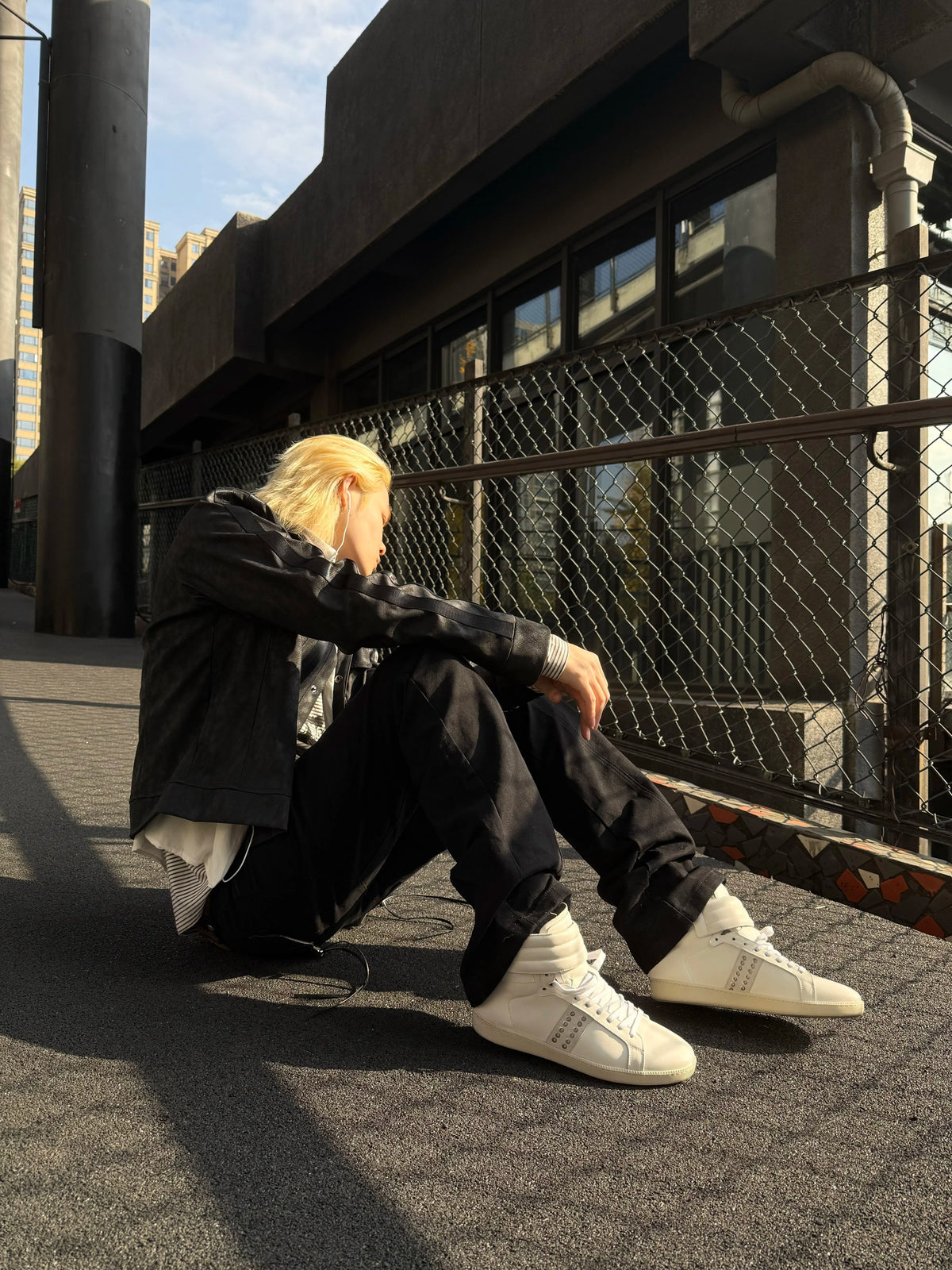 noEmosen Studded Leather High-Top Sneakers - White worn street style