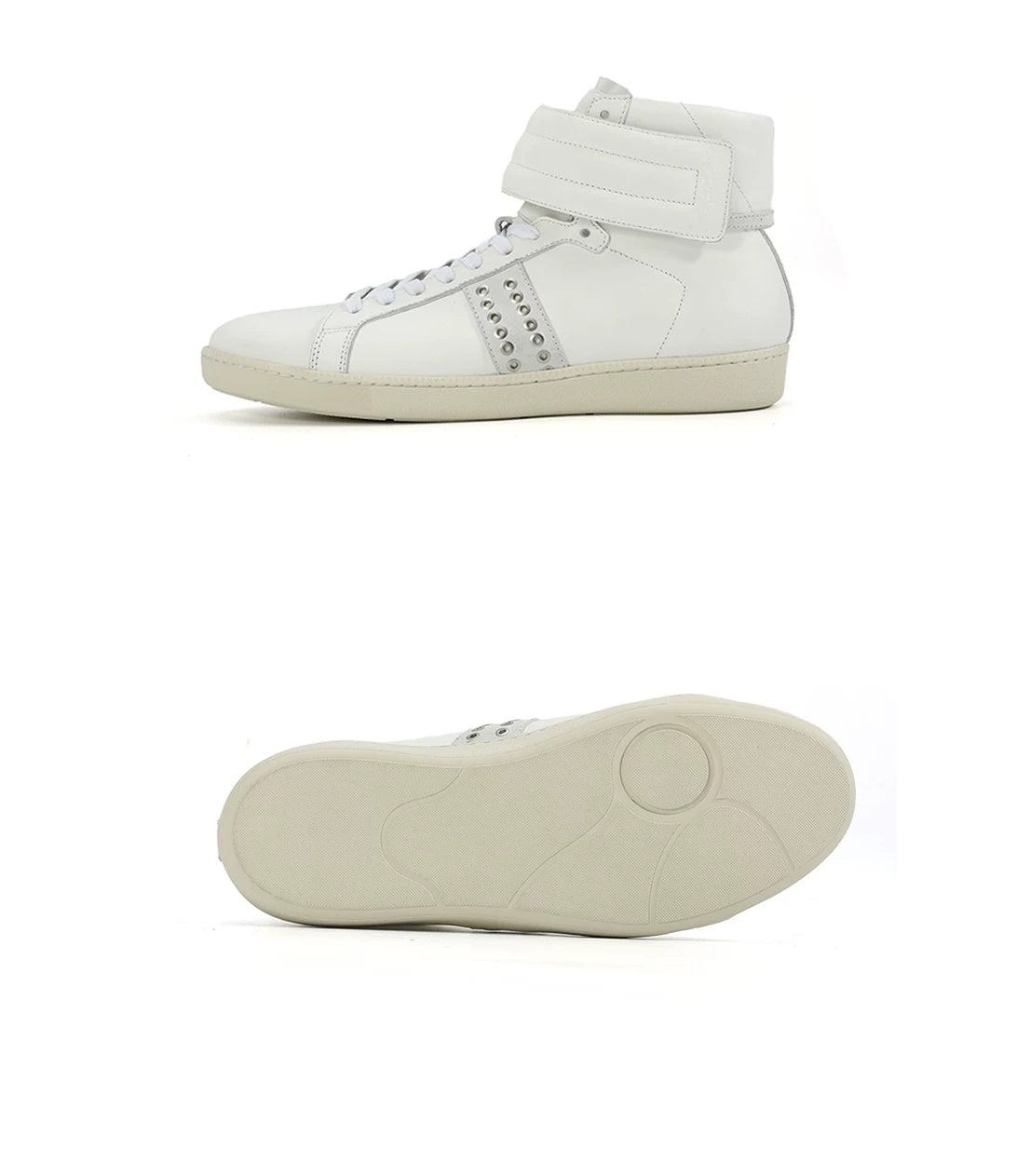 noEmosen Studded Leather High-Top Sneakers - White side and sole view