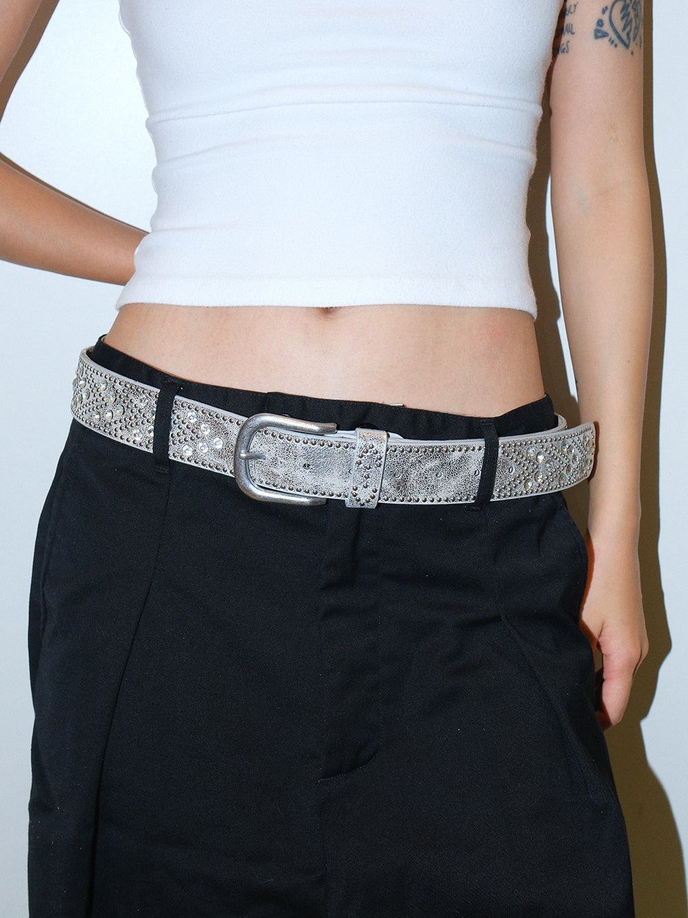 Rhinestone Studded Zinc Alloy Buckle Belt