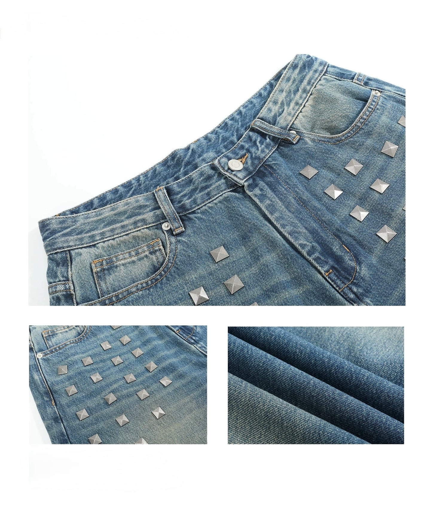 Distressed Whiskered Baggy Straight Jeans