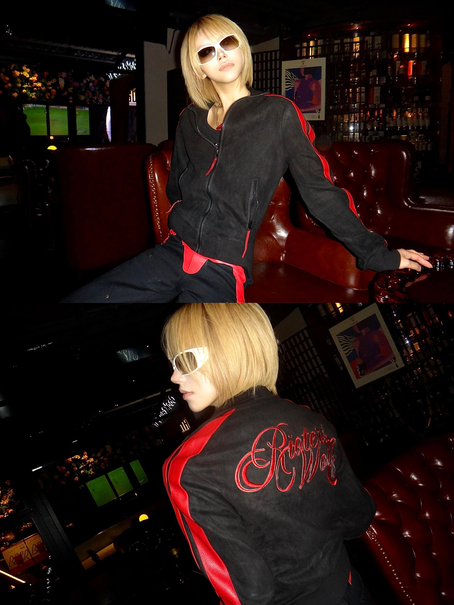 Black Red Patchwork Blood Wolf Suede Jacket