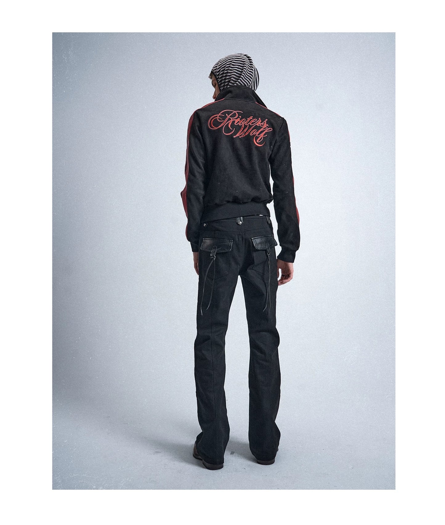 Black Red Patchwork Blood Wolf Suede Jacket