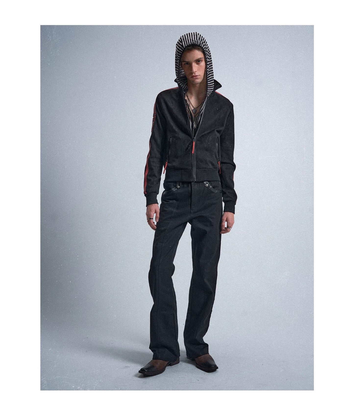 Black Red Patchwork Blood Wolf Suede Jacket