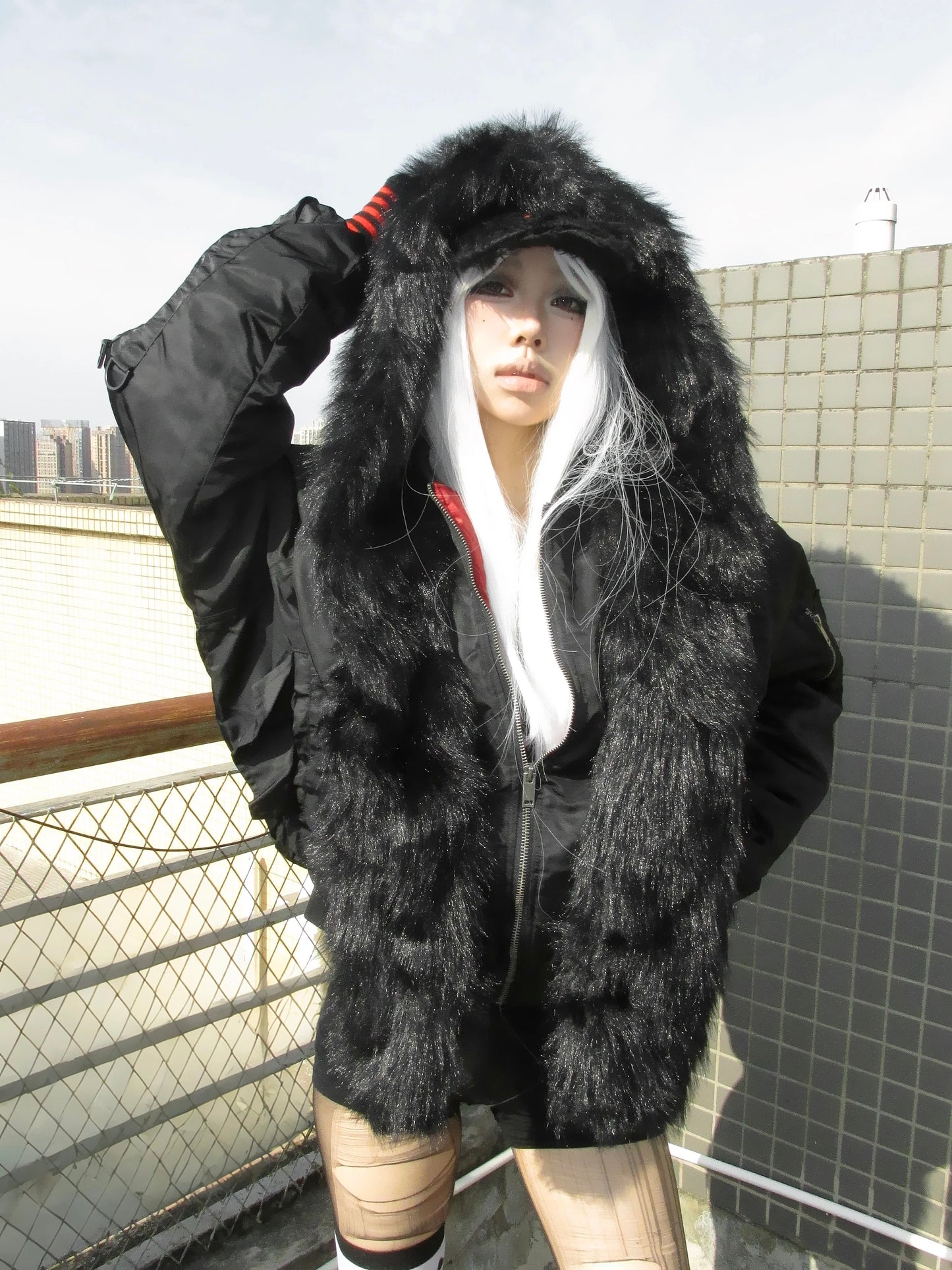 Detachable Hood Fur Scarf MA1 Jacket