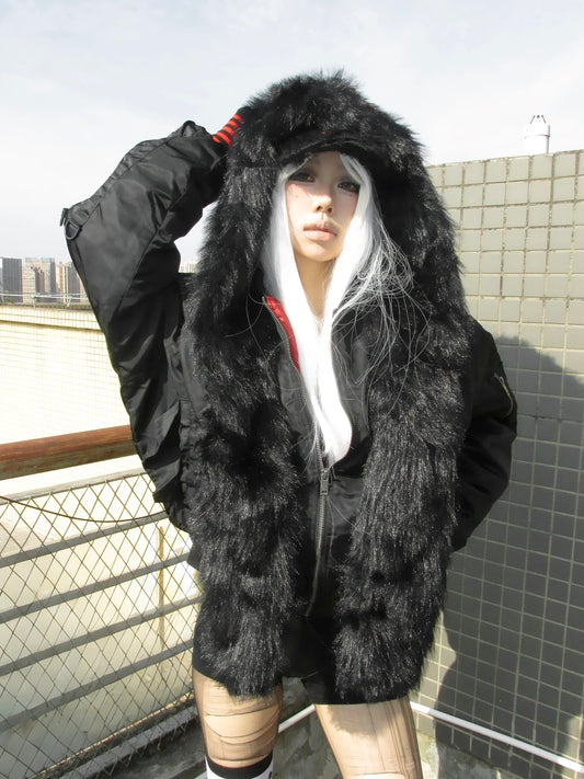 Detachable Hood Fur Scarf MA1 Jacket