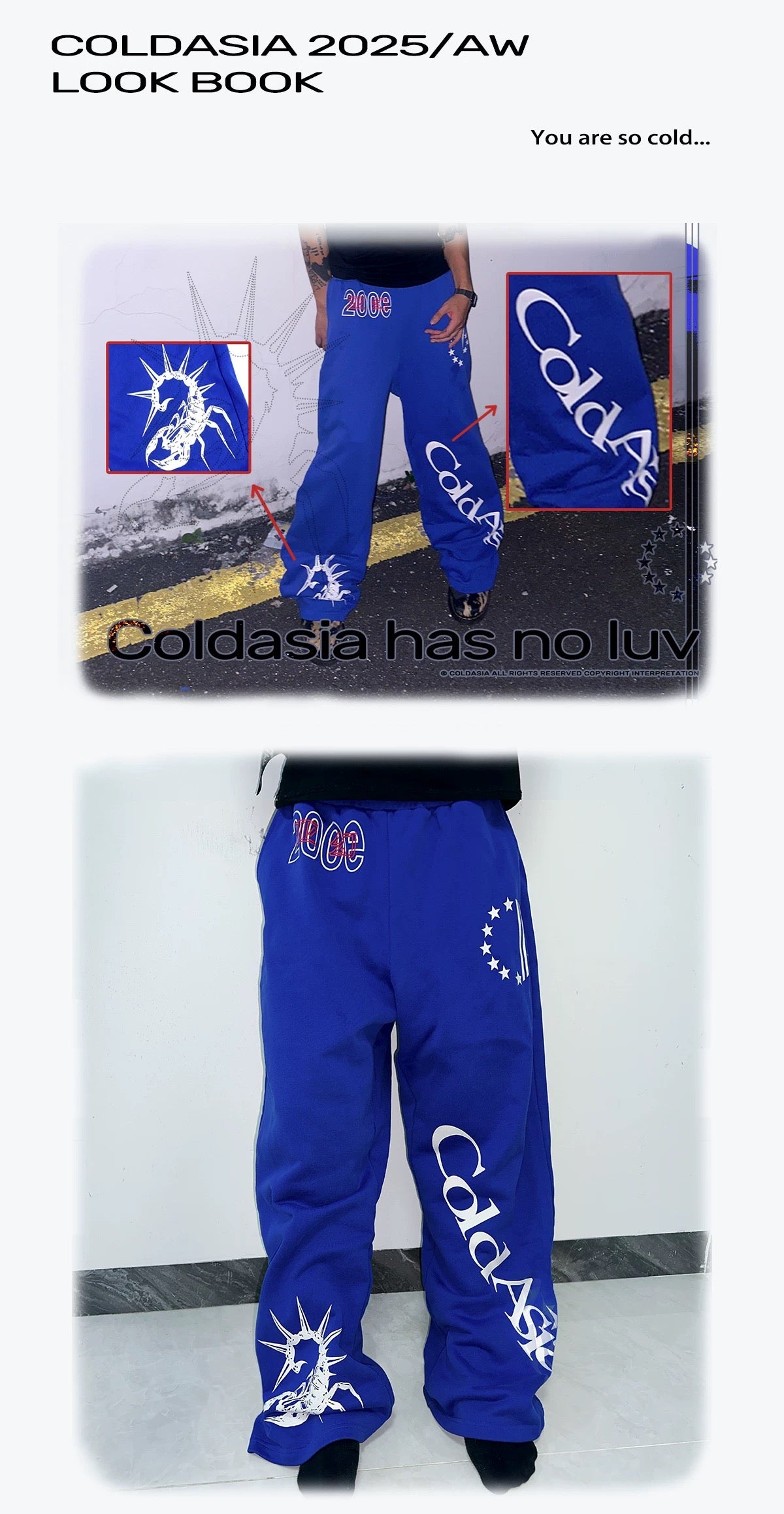 ColdAsia Blue Scorpion Print Loose Sweatpants