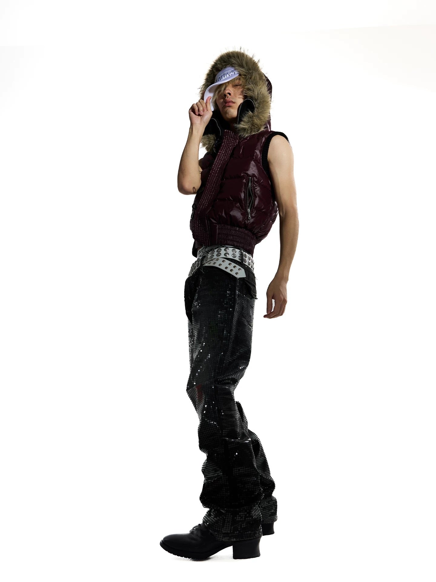 Night Lab 2026 Y2K Purple Fur Collar Puffer Vest - Oversized Vintage Duck Down Gilet