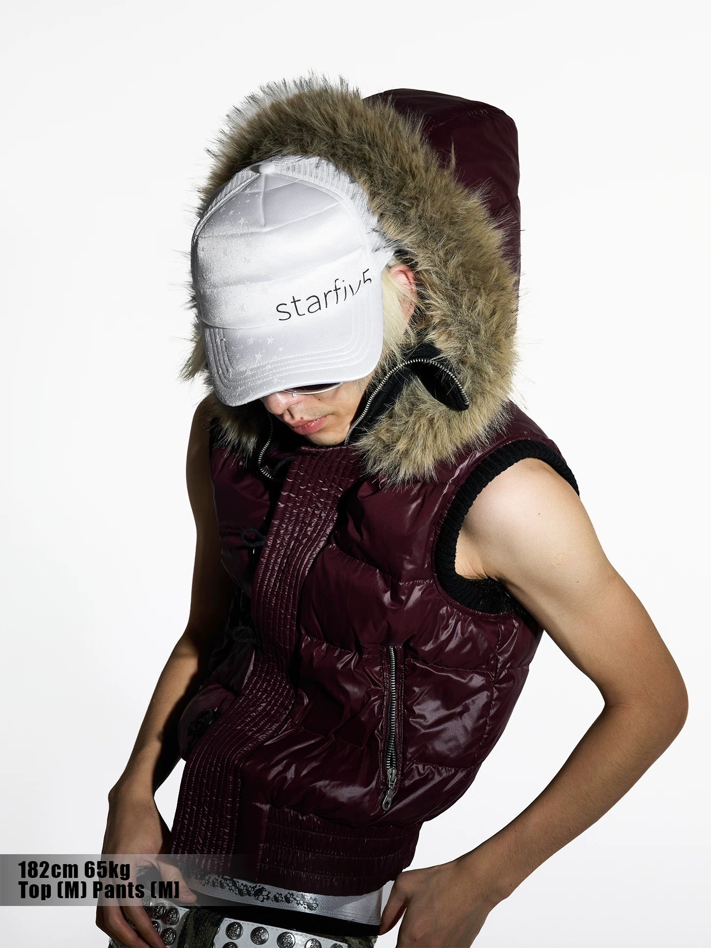 Night Lab 2026 Y2K Purple Fur Collar Puffer Vest - Oversized Vintage Duck Down Gilet