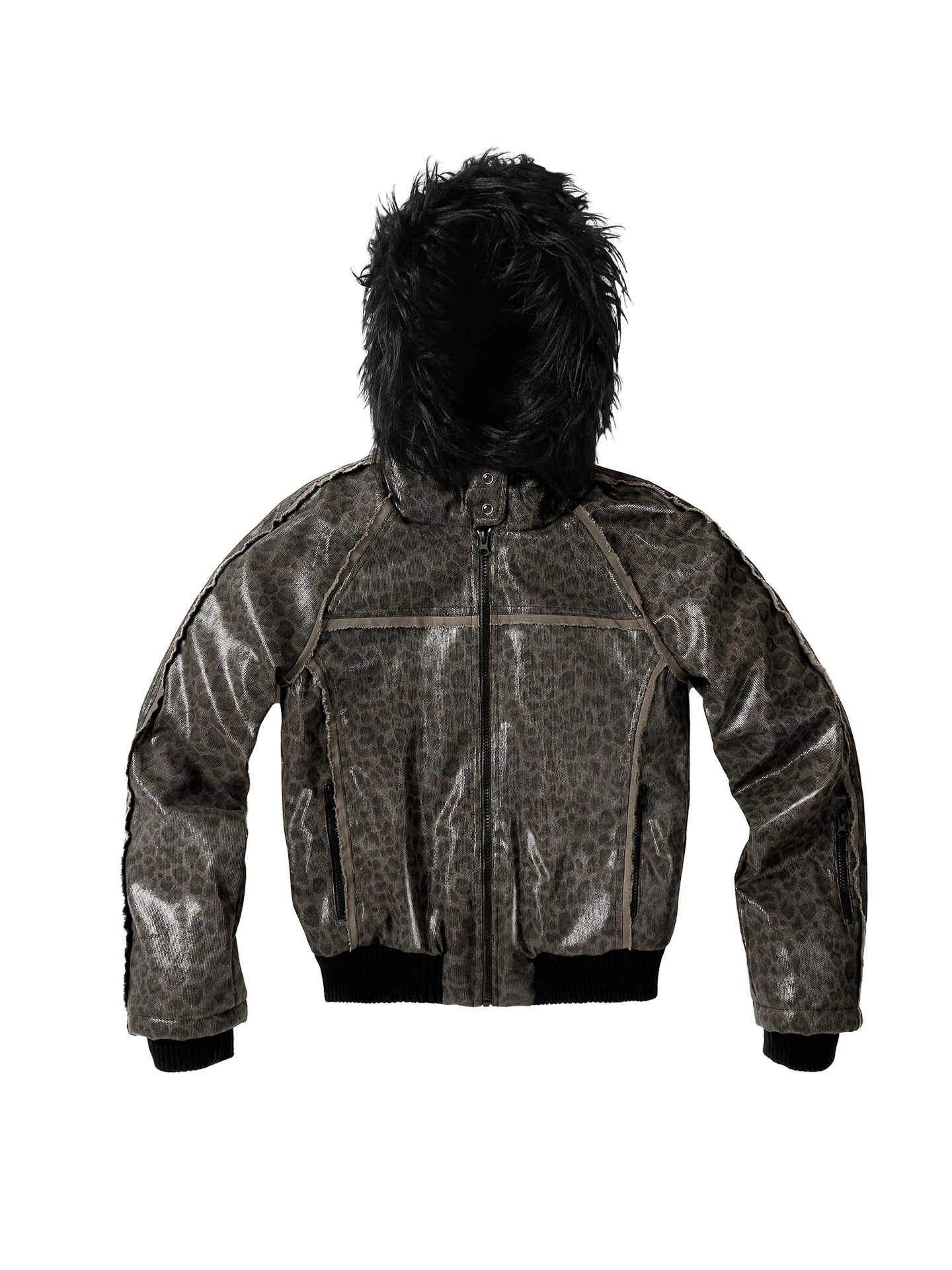 Night Lab 2026 Devil Sequin Leopard Jacket - Vintage Brown Woolen Slim Fit Grunge Coat