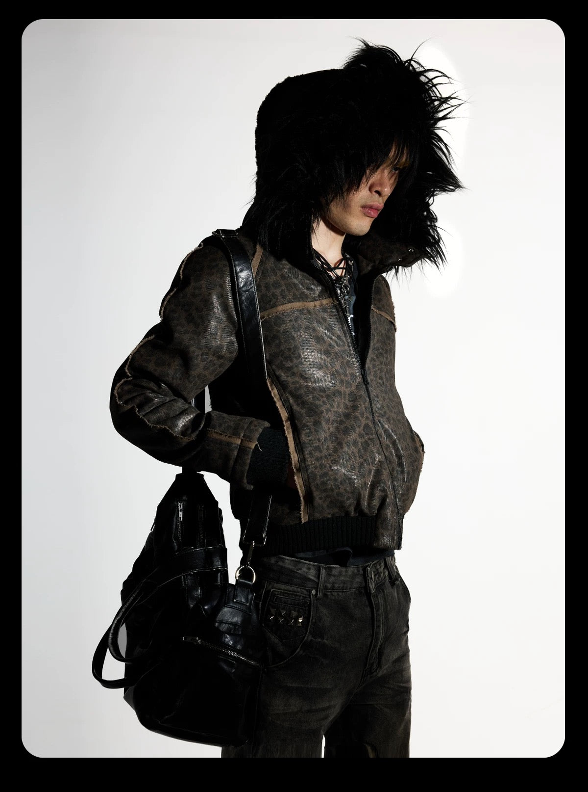 Night Lab 2026 Devil Sequin Leopard Jacket - Vintage Brown Woolen Slim Fit Grunge Coat