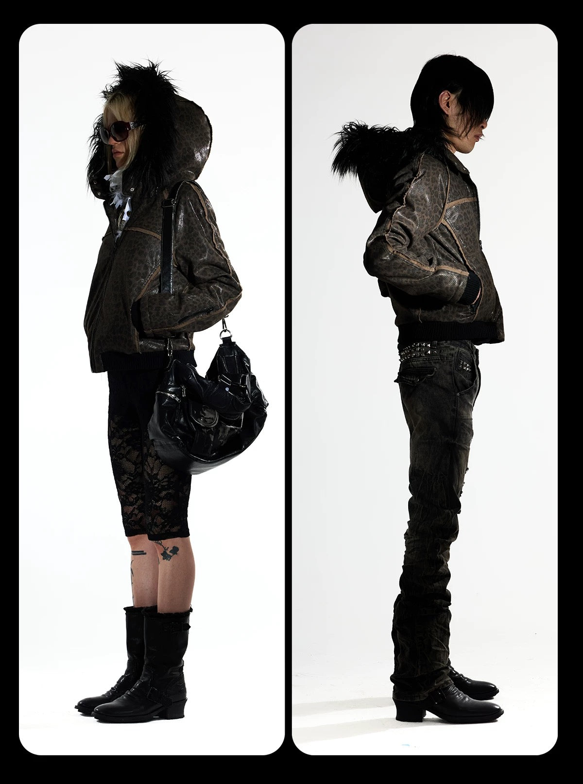 Night Lab 2026 Devil Sequin Leopard Jacket - Vintage Brown Woolen Slim Fit Grunge Coat