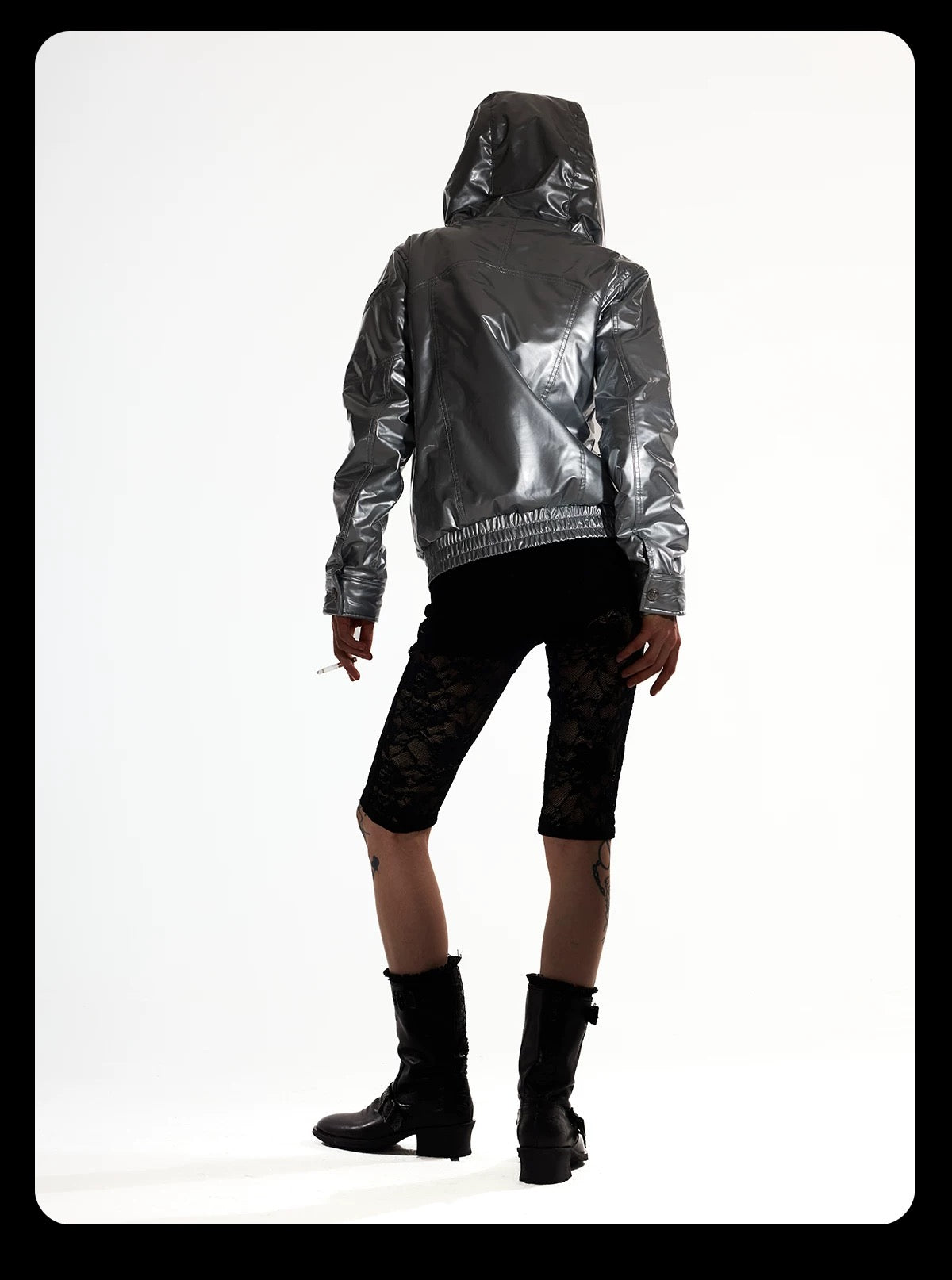 Metallic Silver "Devil" Bomber - Visual Kei High Collar Padded Jacket
