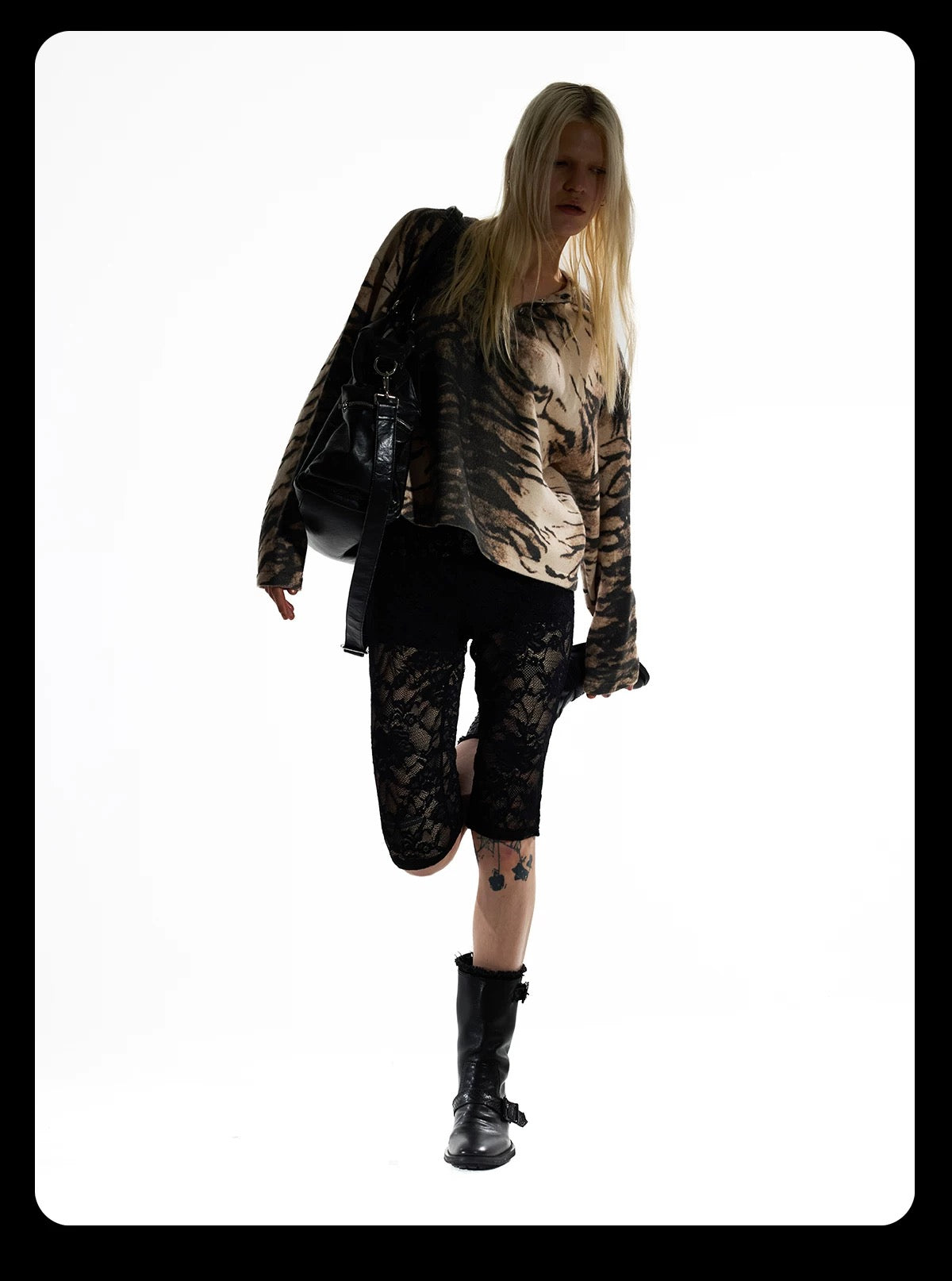 Night Lab Y2K Mixed Animal Print Henley Sweater - Retro 2000s Cropped Boxy Knitwear