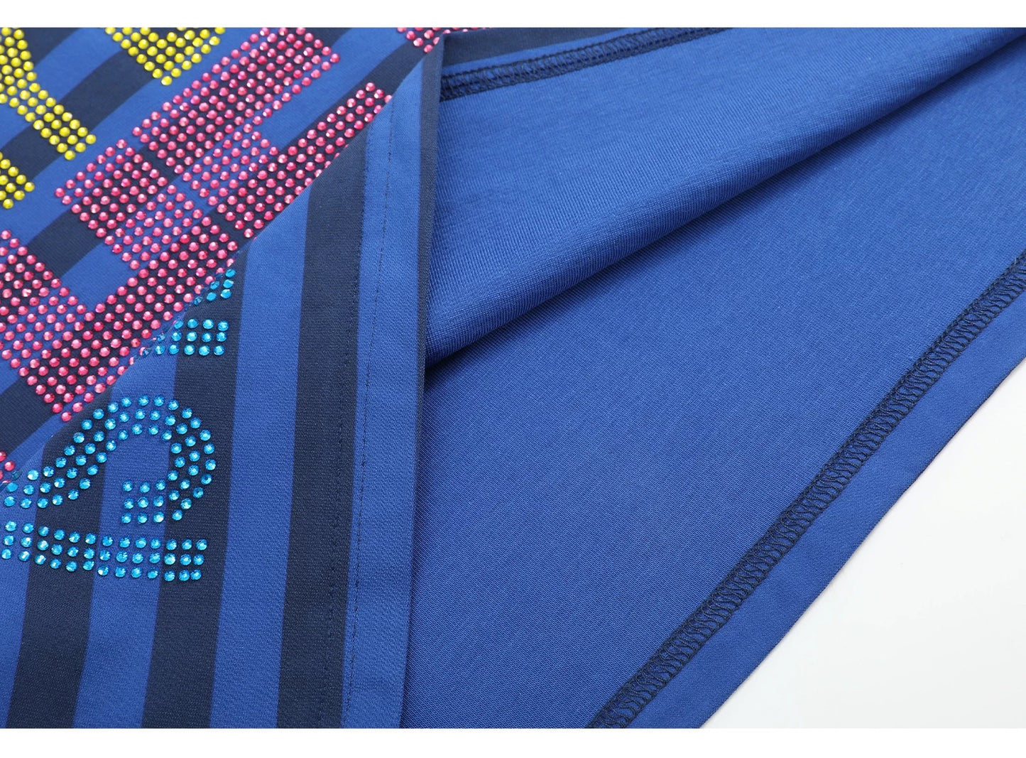 noE "MUSIC DRUG" Slogan Striped Tee - Vibrant Rhinestone Graphic Slim T-Shirt