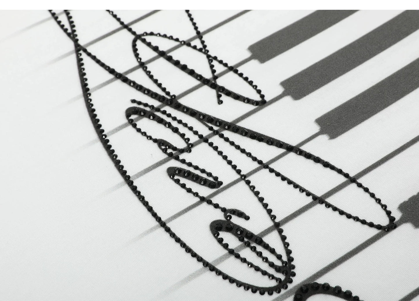 no E mosen "LovE Music" Rhinestone Baby Tee - Piano Keys Script V-Neck Slim Top