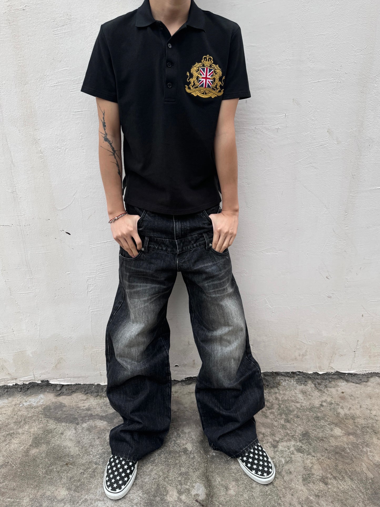 no E mosen Union Jack Patchwork Polo - Punk Streetwear Piqué Cotton Tee