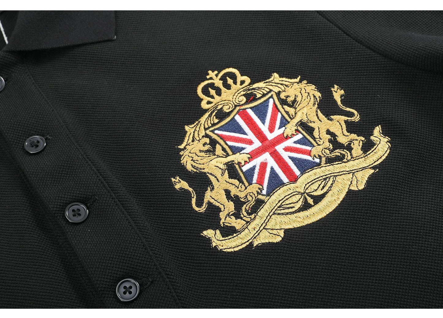 no E mosen Union Jack Patchwork Polo - Punk Streetwear Piqué Cotton Tee