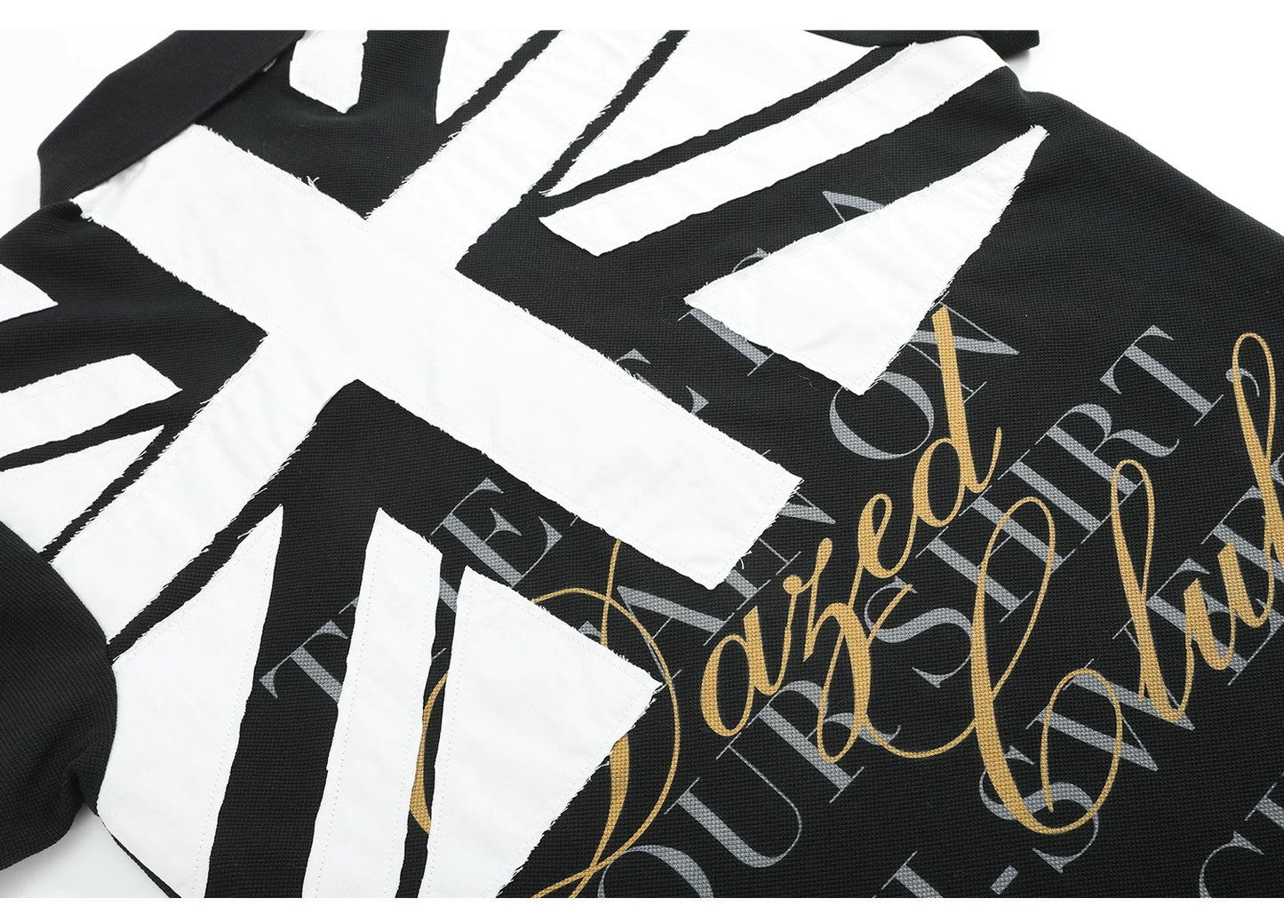 no E mosen Union Jack Patchwork Polo - Punk Streetwear Piqué Cotton Tee