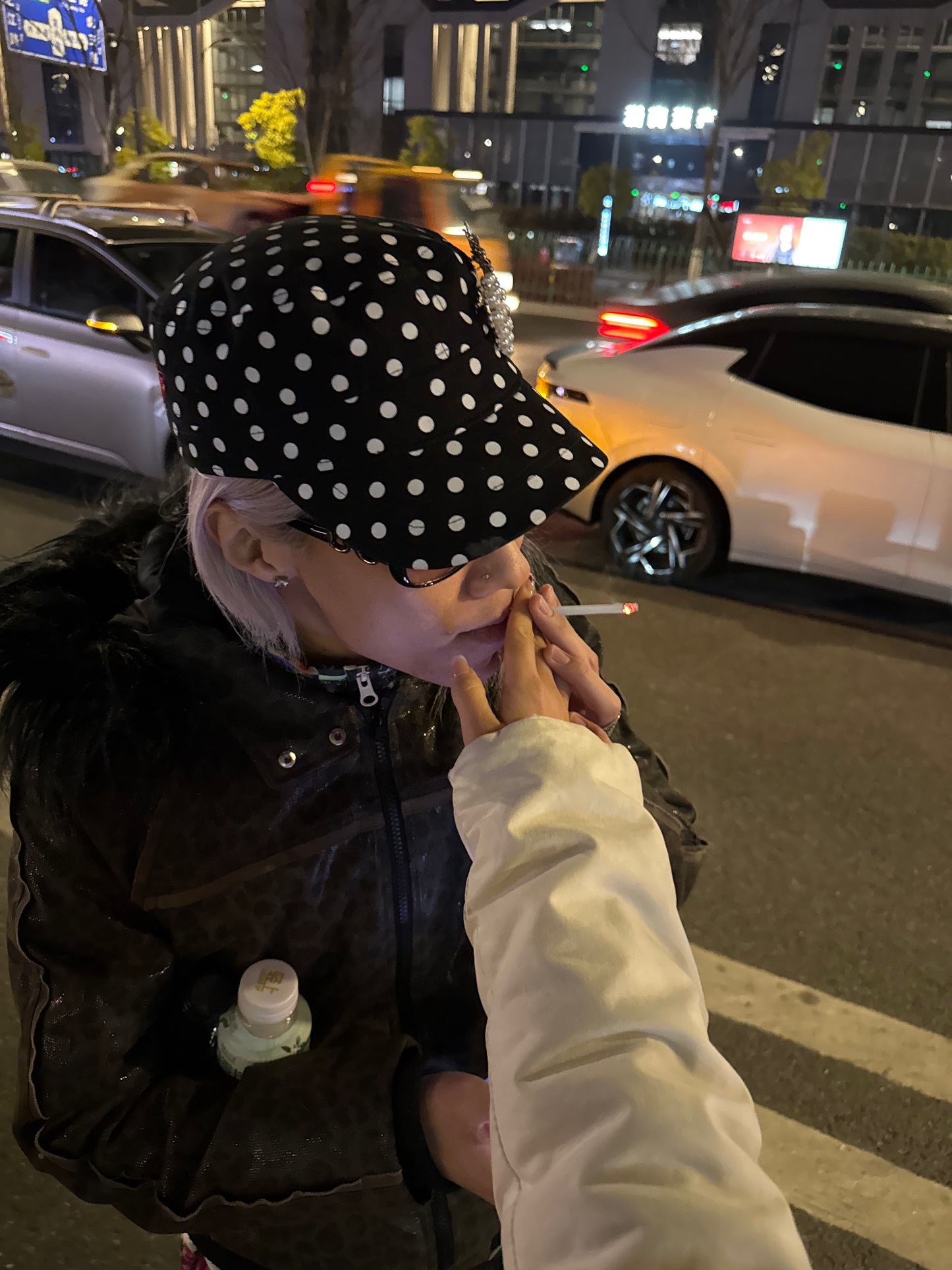 InsGale Retro Polka Dot Flat-Top Cap - Embroidered Curved Peak Baseball Hat