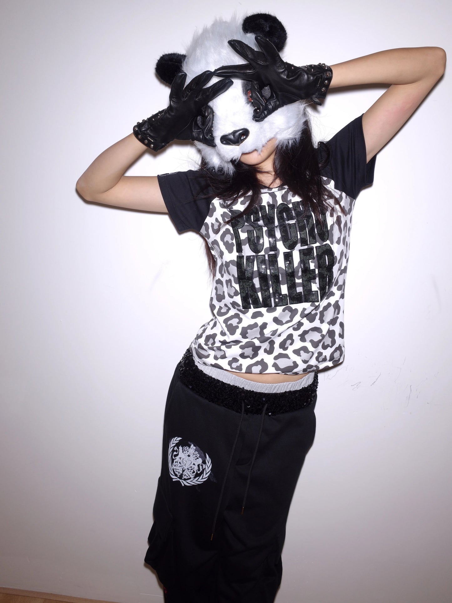 CHAI SS26 Heraldic Print Cargo Sweatpants - Sequin Waistband Multi-Pocket Joggers