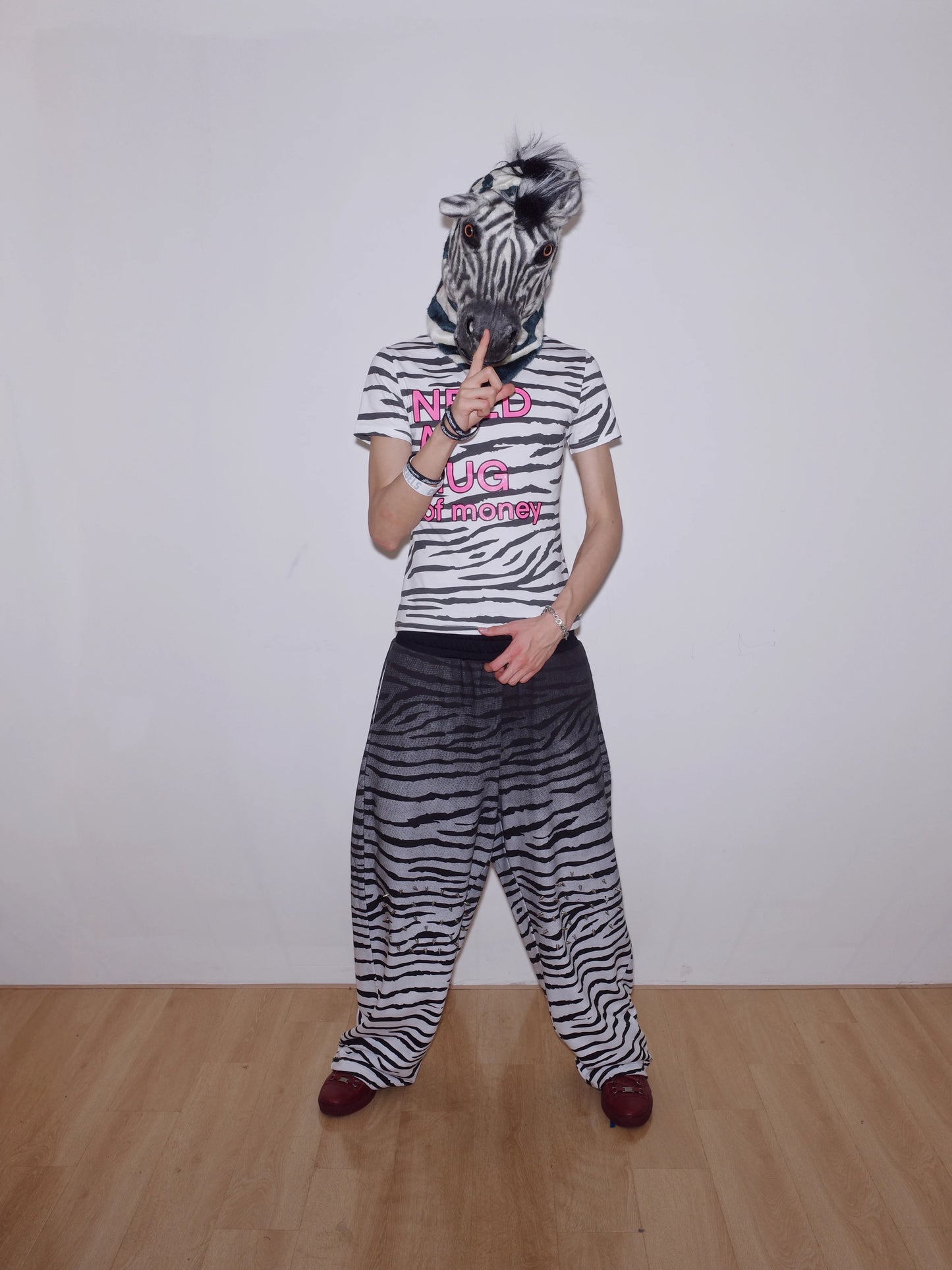 CHAI SS26 "Hug" Zebra Print Glitter Tee - Sparkle Graphic 100% Cotton T-Shirt