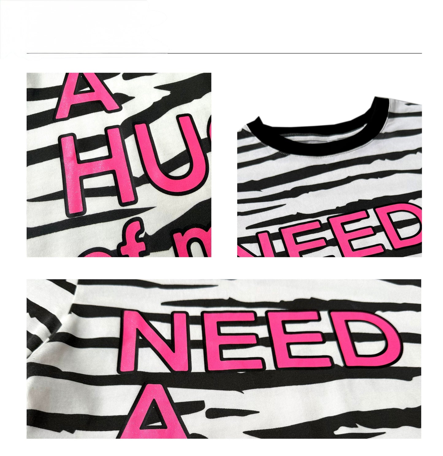 CHAI SS26 "Hug" Zebra Print Glitter Tee - Sparkle Graphic 100% Cotton T-Shirt