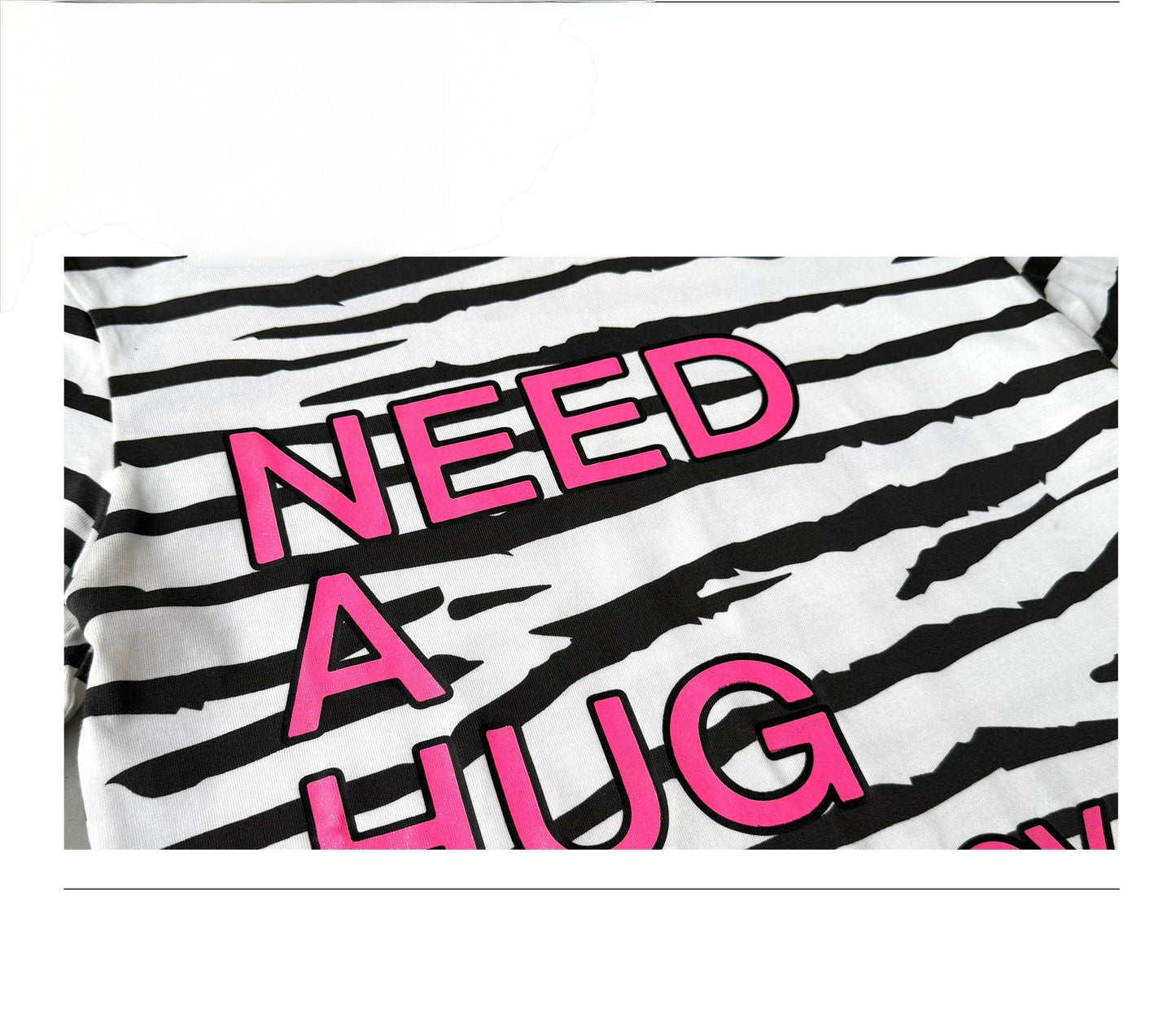 CHAI SS26 "Hug" Zebra Print Glitter Tee - Sparkle Graphic 100% Cotton T-Shirt