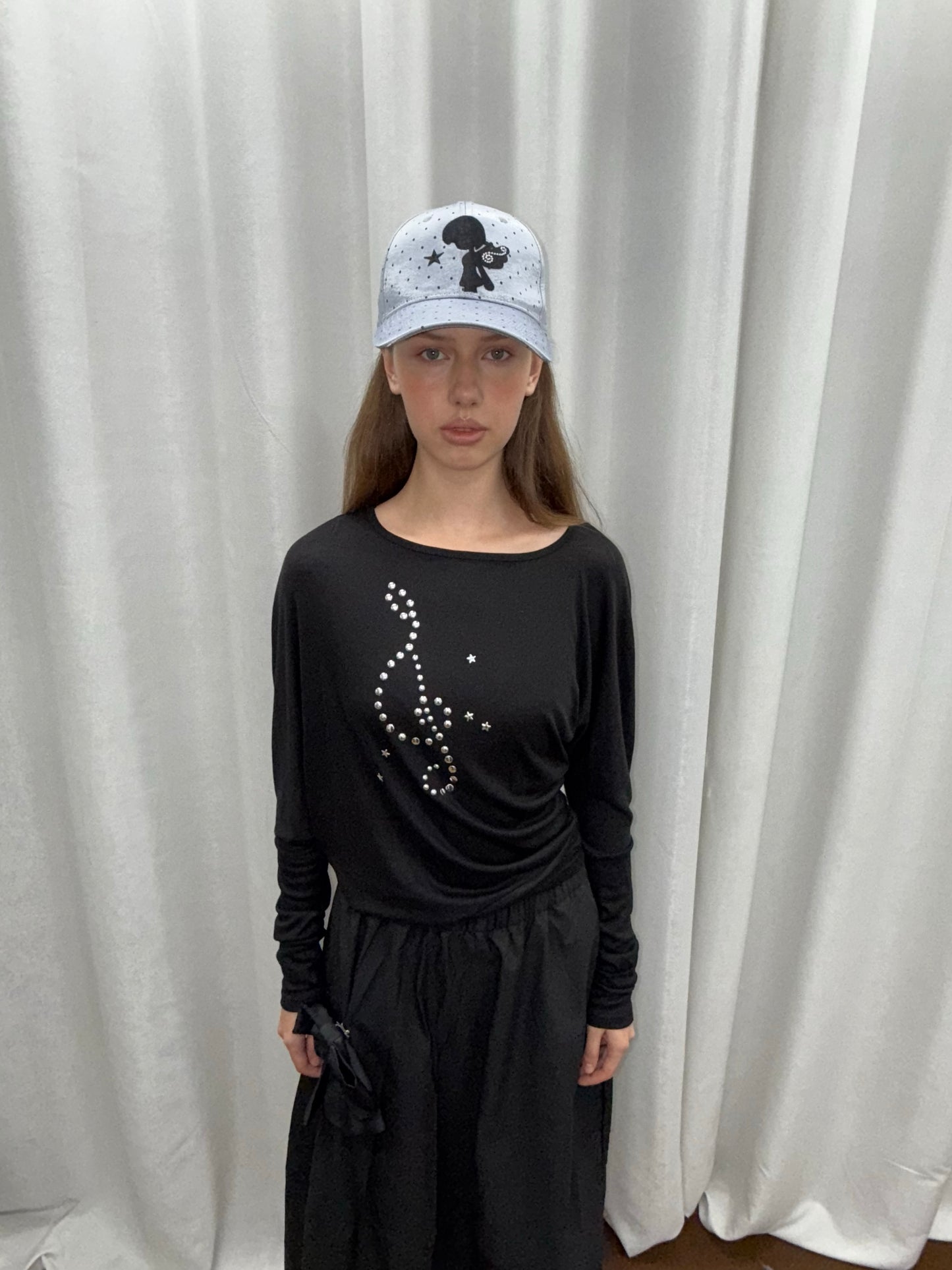 TheNewYouthPark "Star Girl" Satin Cap - Indie Designer Micro Polka Dot Print Hat