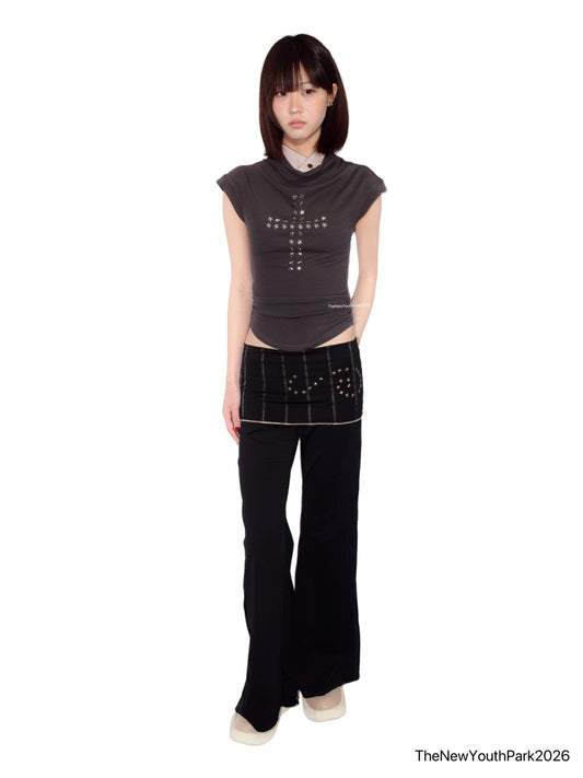 TheNewYouthPark Star Swirl Stretchy Flare Pants - Y2K Slim Flare Trousers