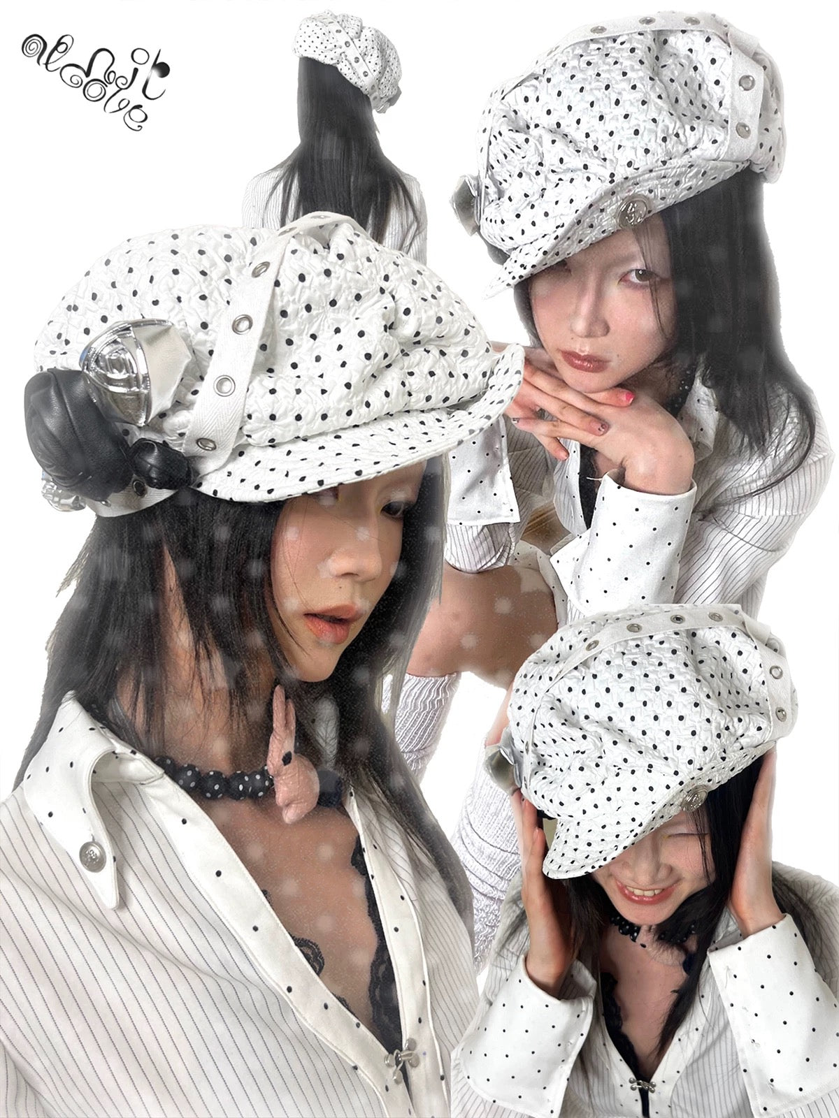 Puffy Cloud Adjustable Polka Dot Beret