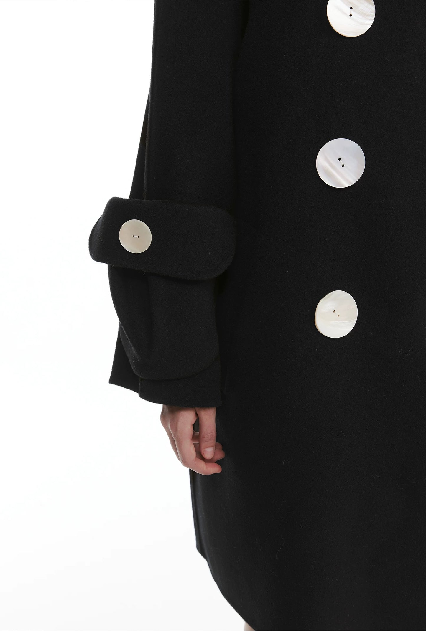 Handcrafted Wool Oversized Coat with Shell Buttons