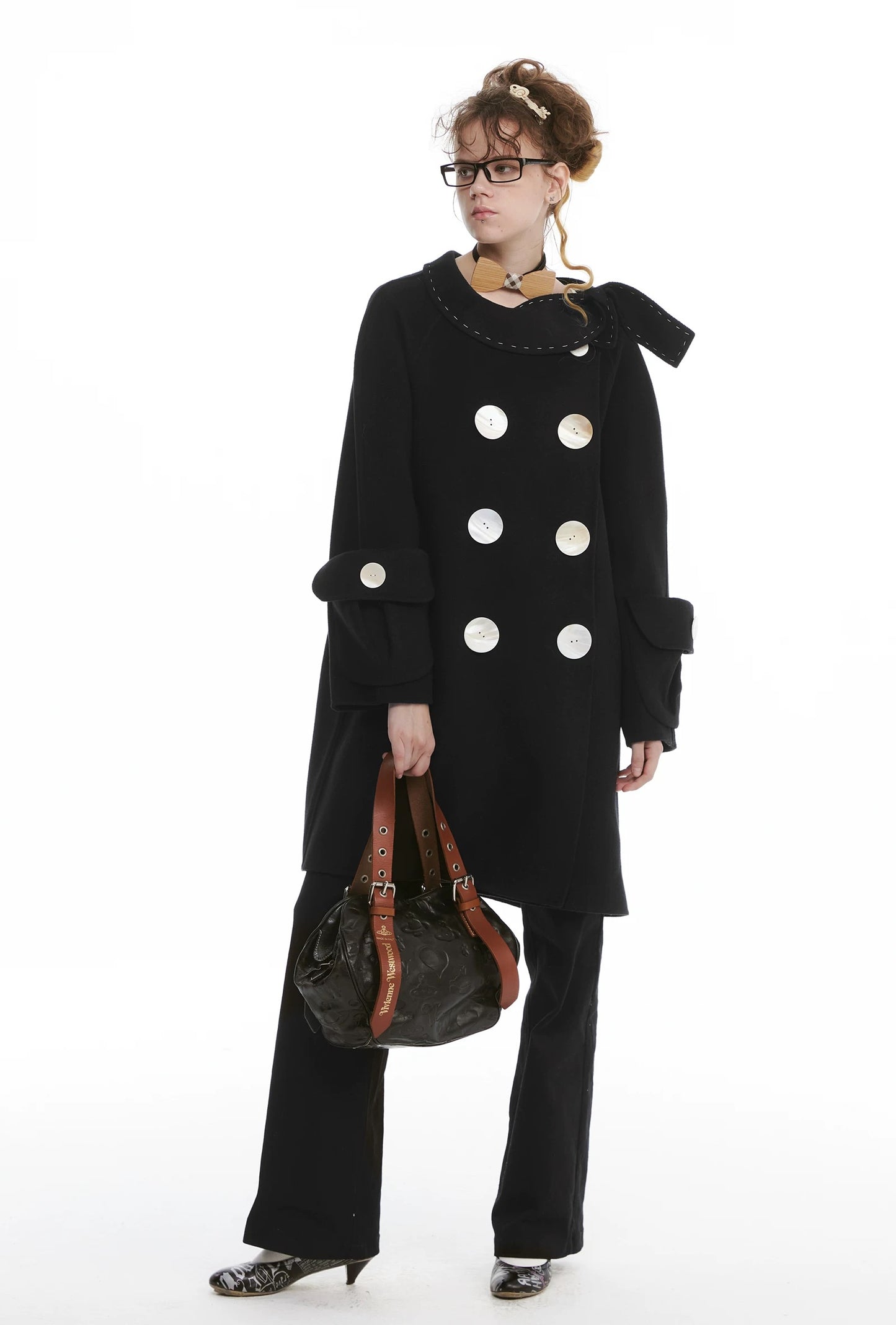 Handcrafted Wool Oversized Coat with Shell Buttons