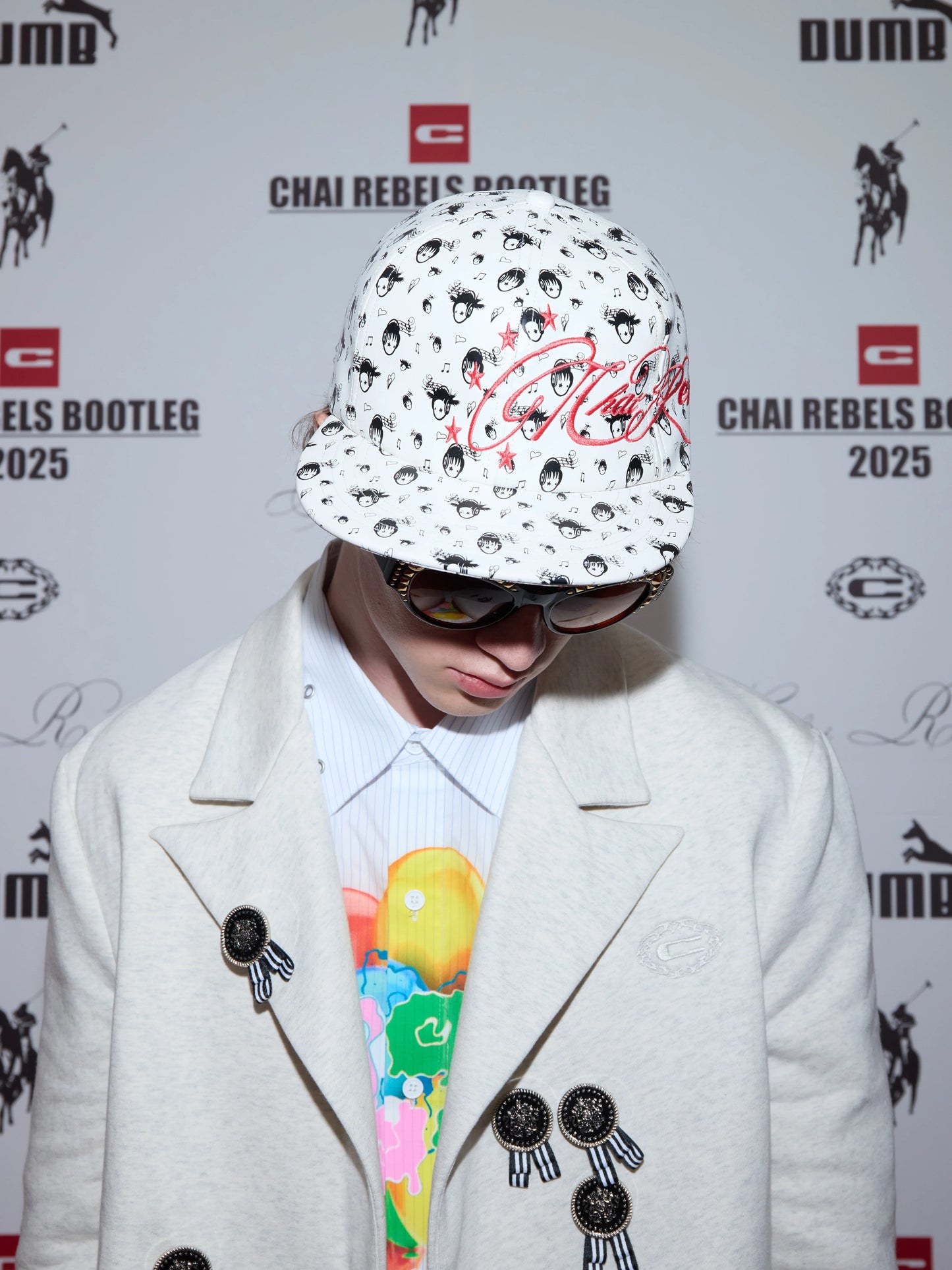 3D刺繍ミュージックプリントレザーフラットキャップ