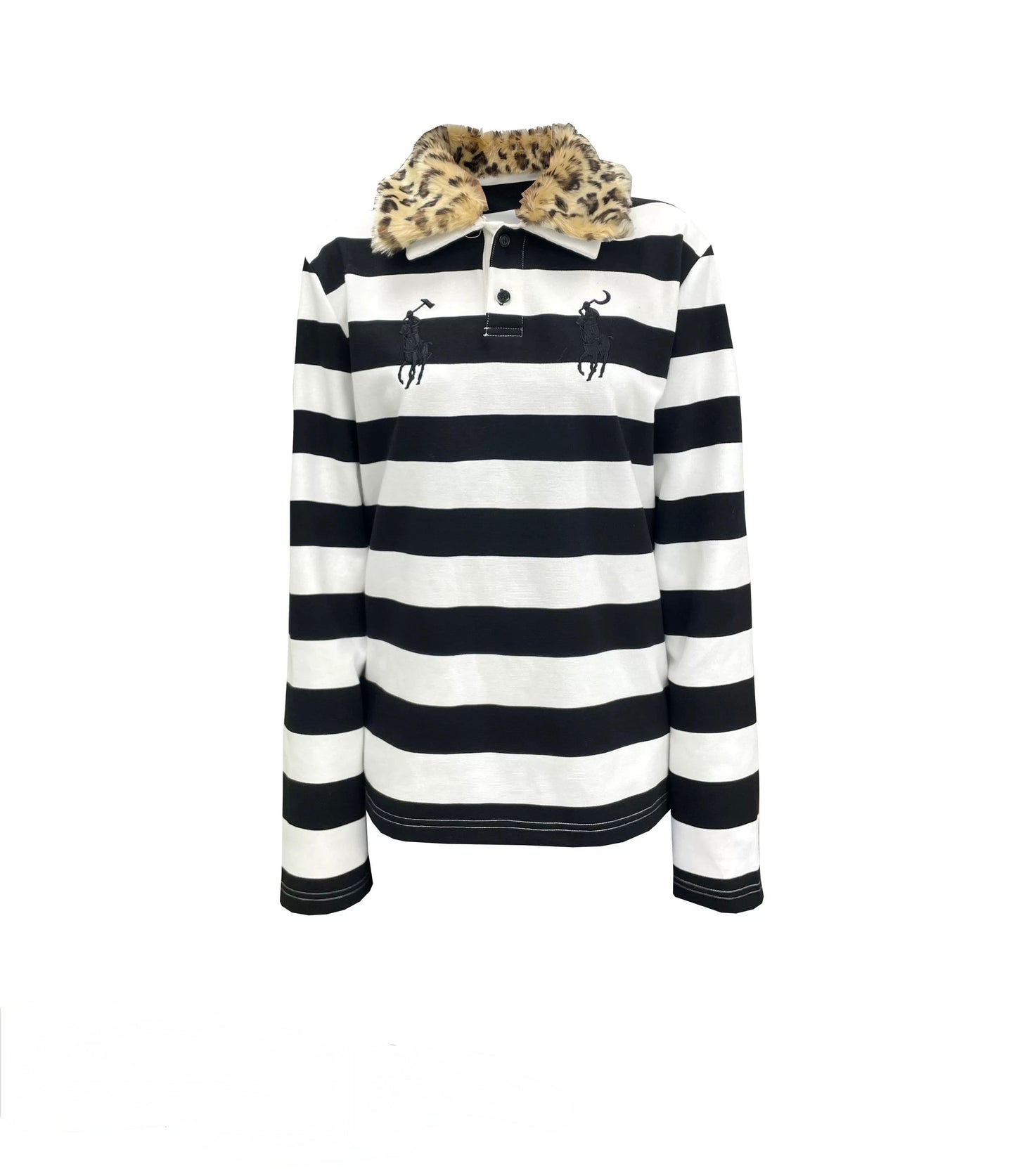 可拆式豹紋領刺繡棉質 Polo 衫