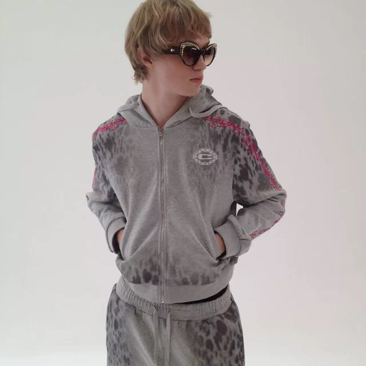 C Logo 豹紋星形刺繡運動褲