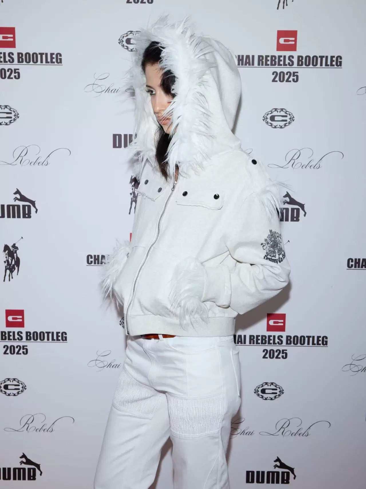 徽章印花毛邊拼接毛領夾克