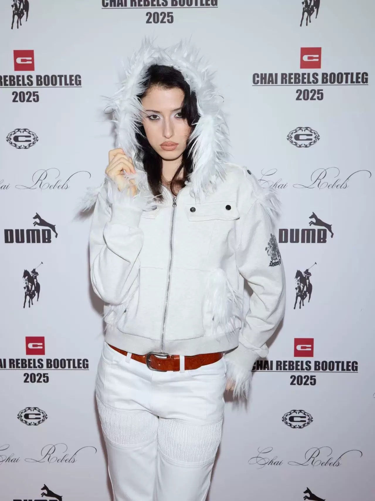 徽章印花毛邊拼接毛領夾克