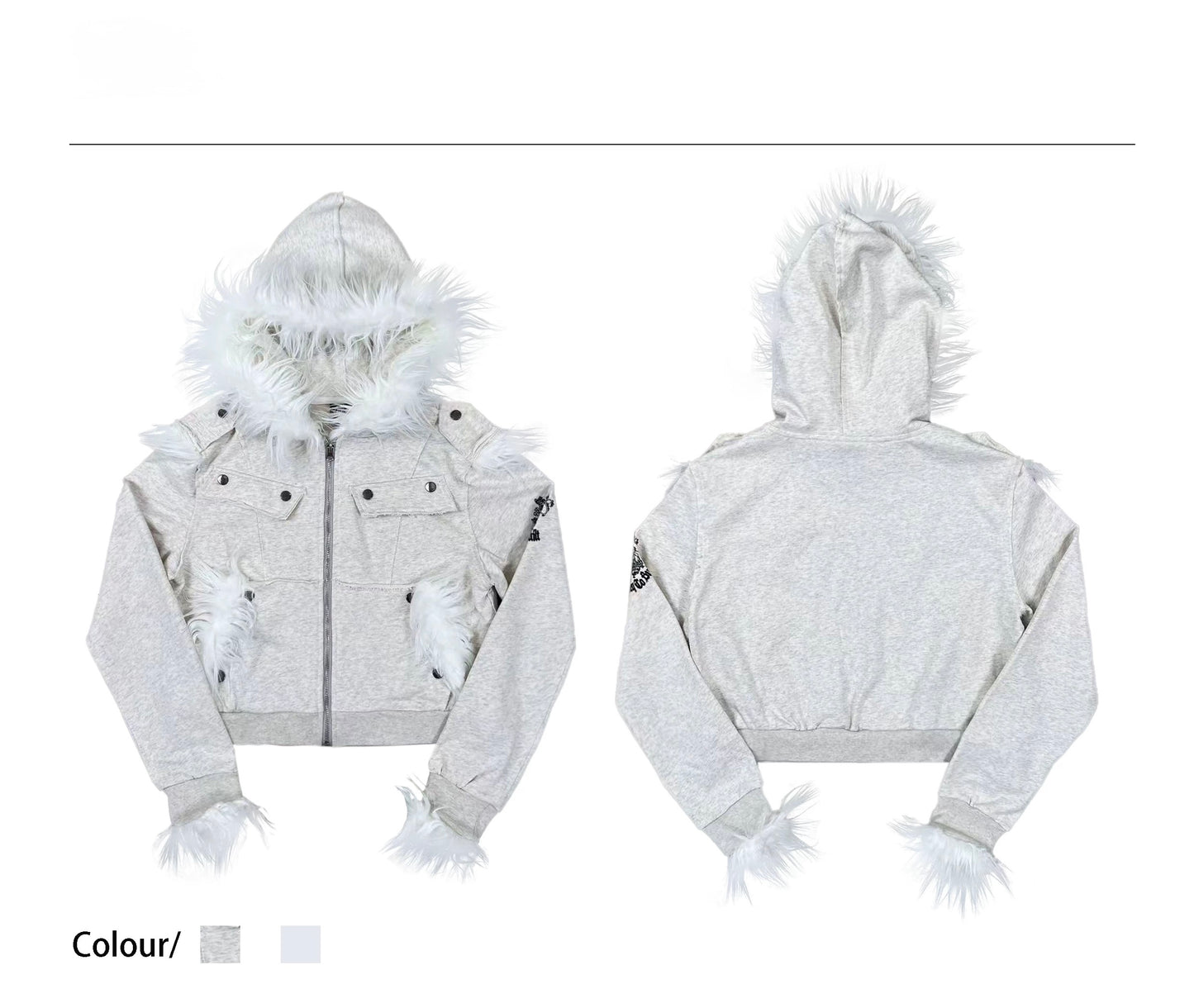 徽章印花毛邊拼接毛領夾克